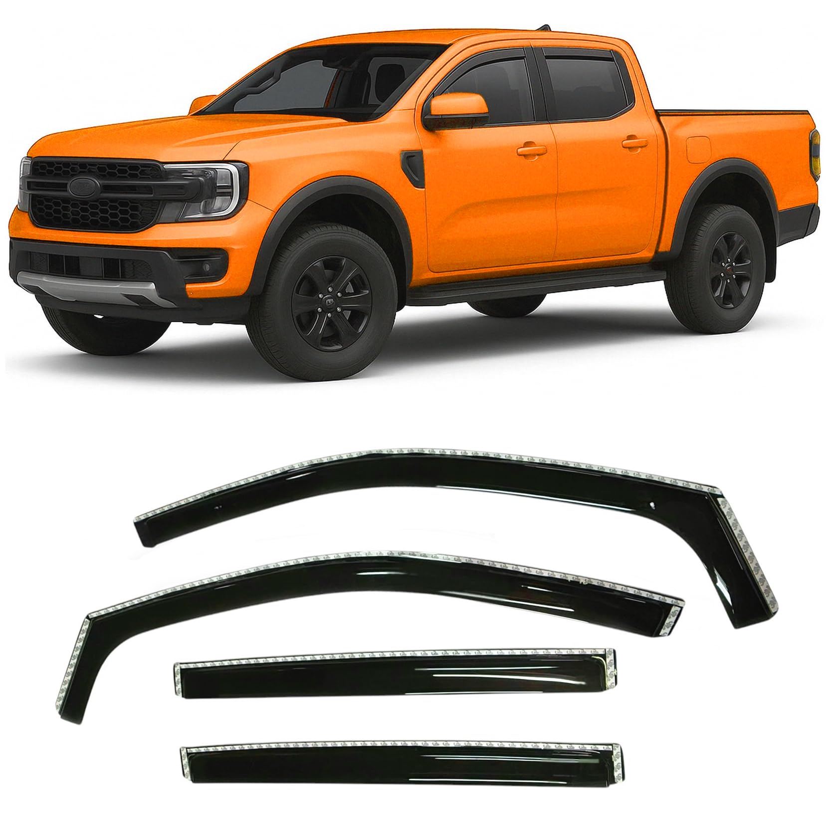 2024-2025 In-Channel Rain Guards For Ford Ranger Xl Xlt Lariat Raptor Side Window Visor Deflectors Tinted Vent Shades