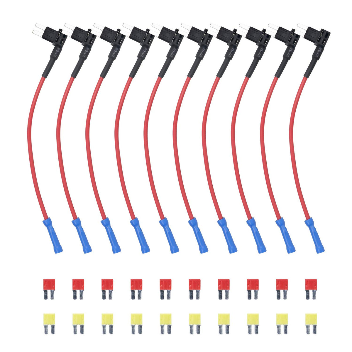 Recoil Ft4-10 10 Pack 12V Car Add-A-Circuit Fuse Tap Adapter Acz Blade Fuse/Micro 2 Fuse With 10Pcs 10A And 20A Fuses