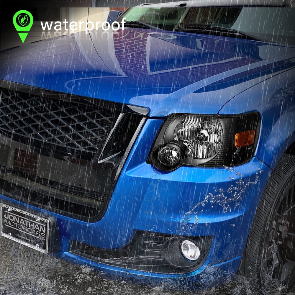 Bryght Headlight Assembly Fit For 2006 To 2010 Ford Explorer Driver And Passenger Side (Black Housing With Amber Reflector)