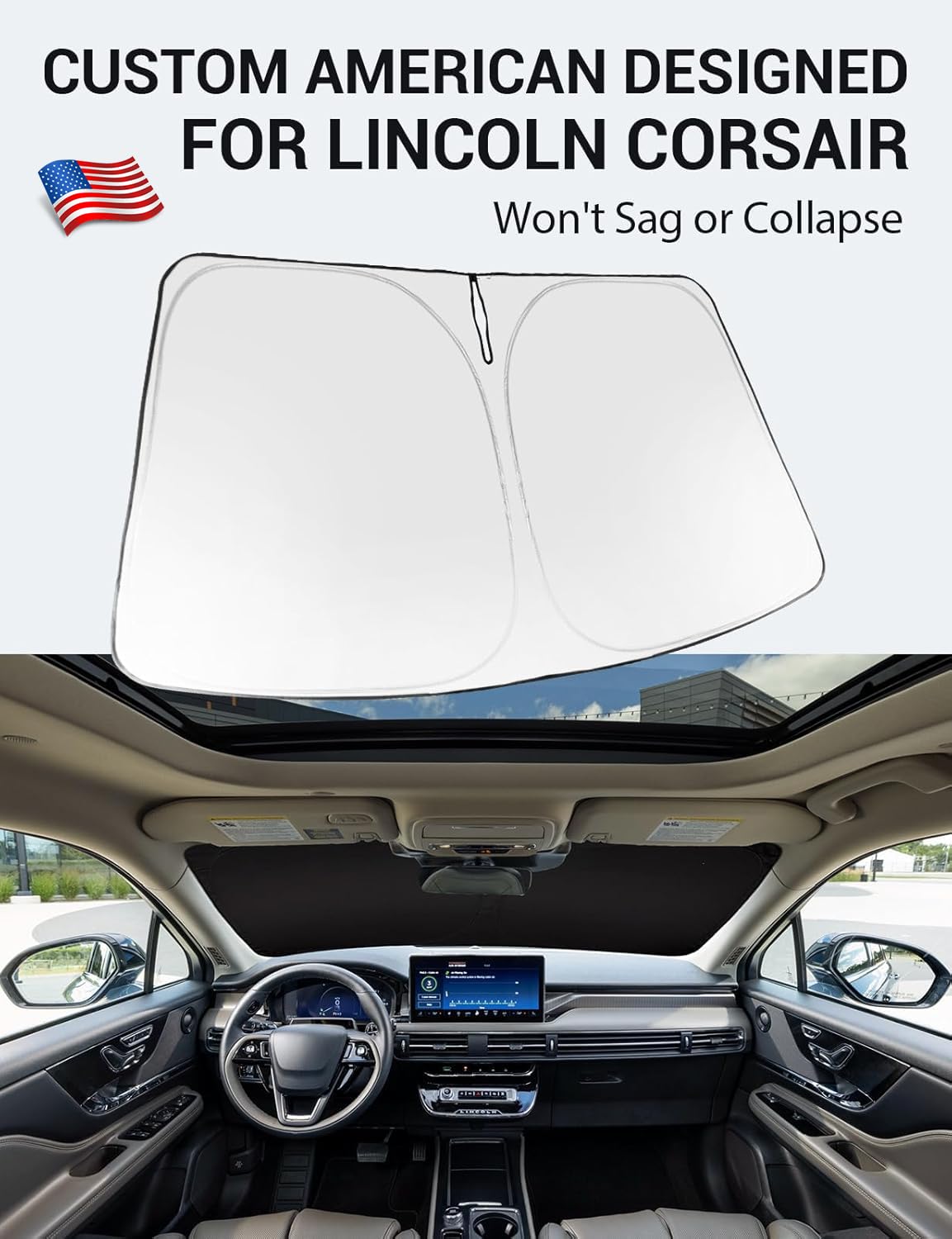 Proadsy 2025 Upgrade Windshield Sun Shade Custom Fit 2020-2023 2025 Lincoln Corsair Foldable Front Sunshade Protector Sun Visor