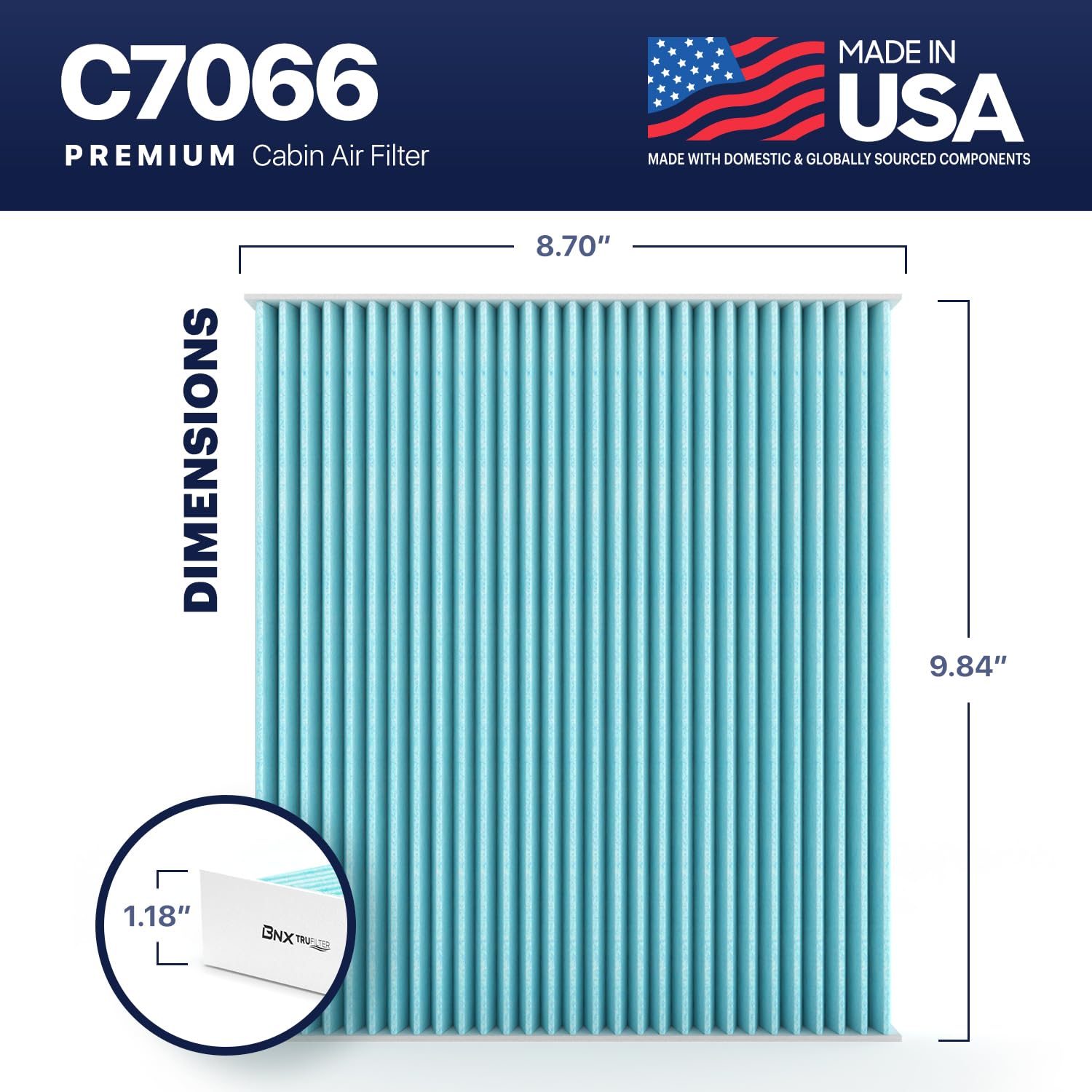 Bnx Trufilter C7066 Cabin Air Filter, Hepa 99.97%, Compatible With Hyundai: Santa Fe, Sonata, Azera, Kia: Magentis, Optima