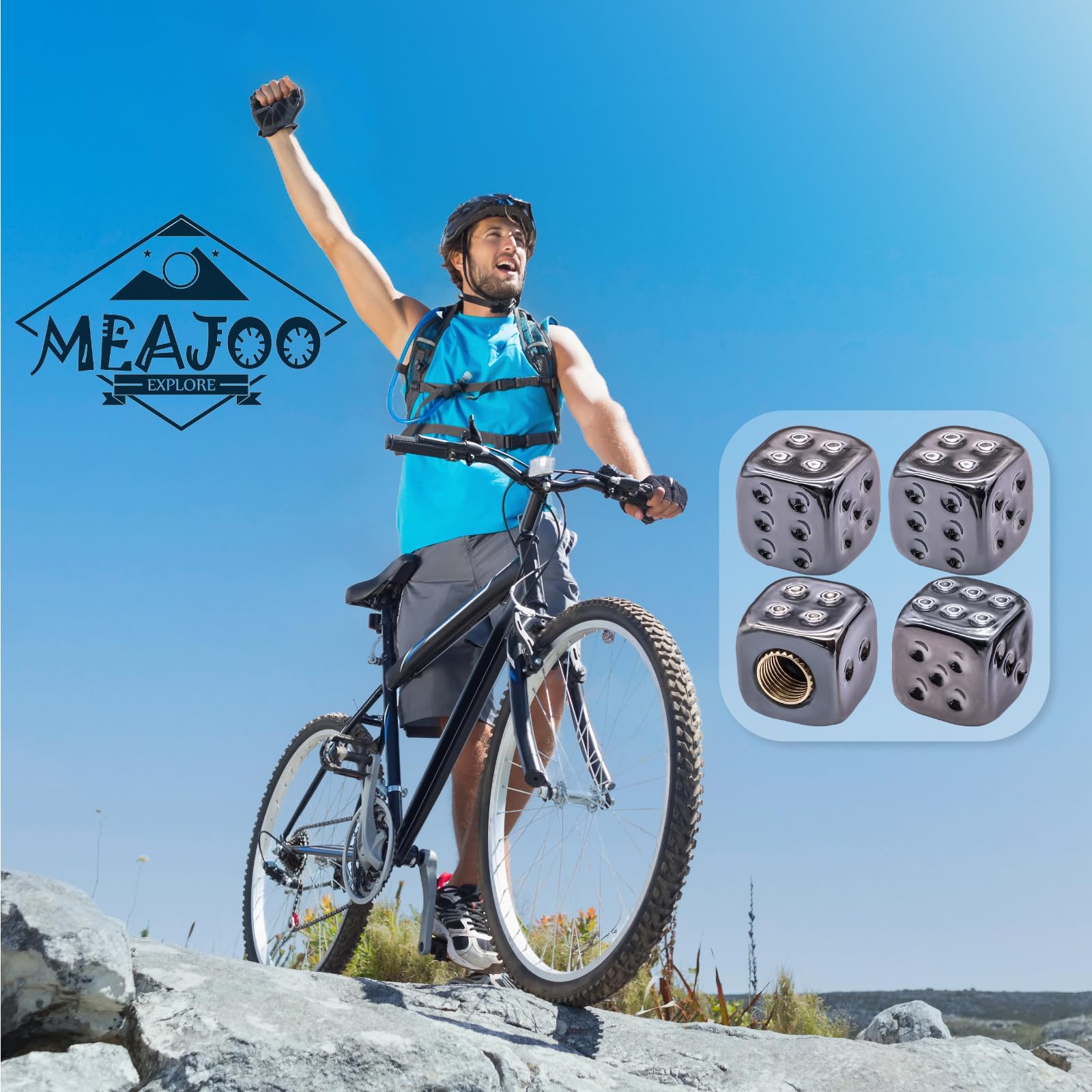 MEAJOO 8PCS Dice Tire Valve Stem Caps, Wheels Tire Air Caps with O Rubber Ring Accessories, Corrosion Resistant Leak-Proof, Univ