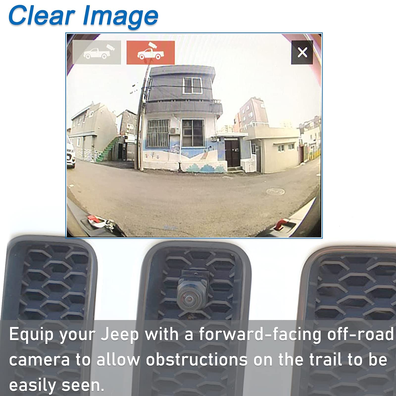 EWAY Front View Camera Kit for Jeep Wrangler JL/JLU/JT 2018-2021, Grille Mount, Metal Housing, Black