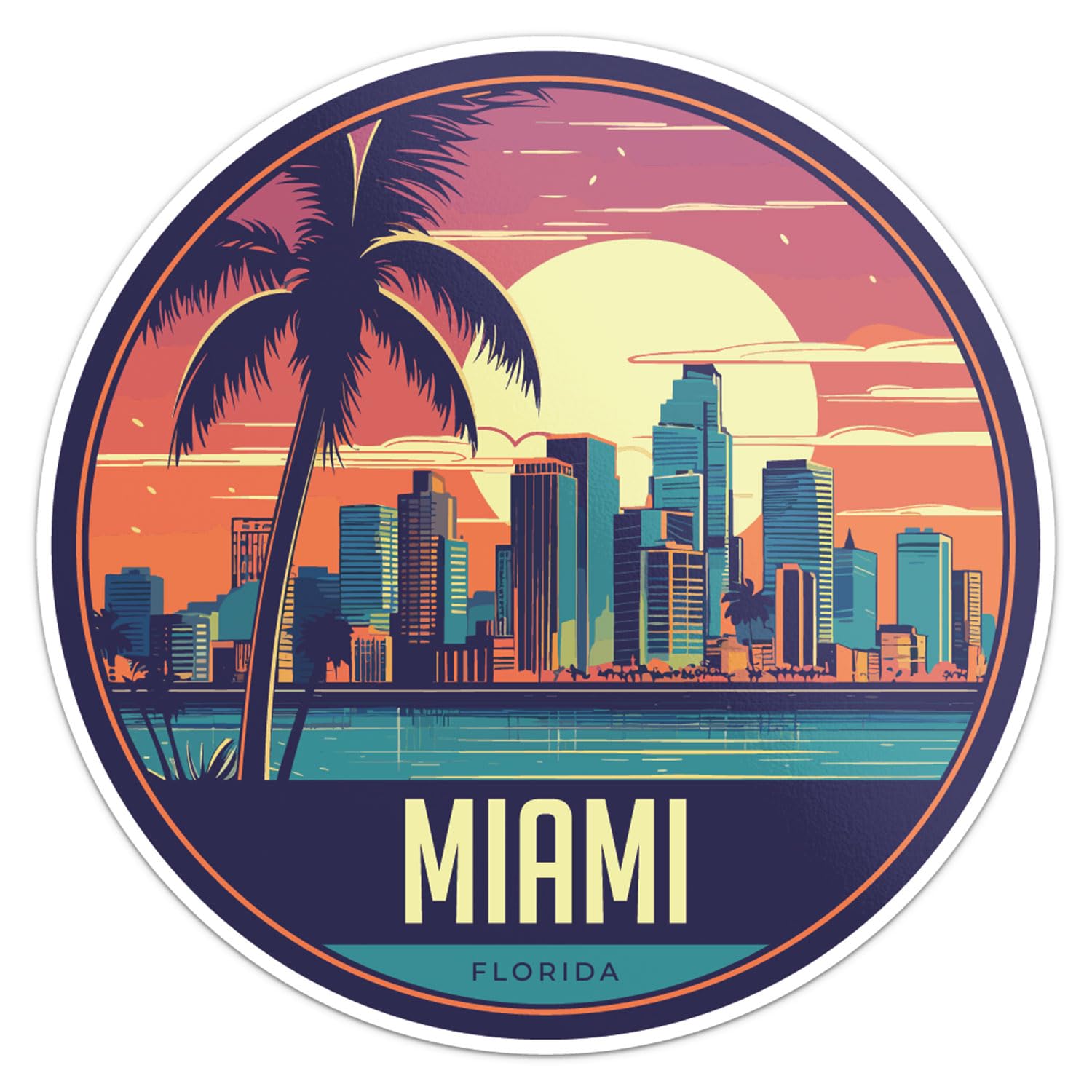 Miami City Sticker - Waterproof Vinyl Decal for Car Bumper, Laptop, Water Bottle, Wall, and Window, Size - 3'' Longer Side