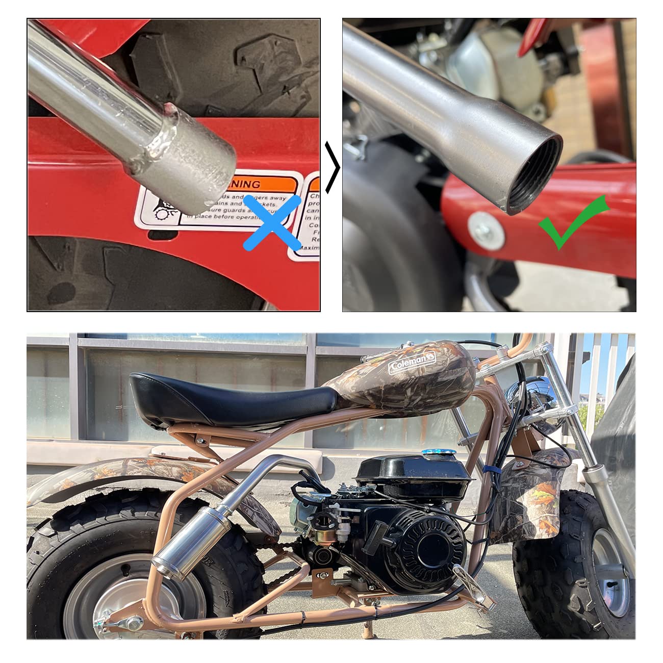 Upgrade Exhaust Pipe With Female Threaded For Coleman Powersports CT200U,CT200U-EX,BT200X,For Predator 212cc 196cc Go Kart& Mini