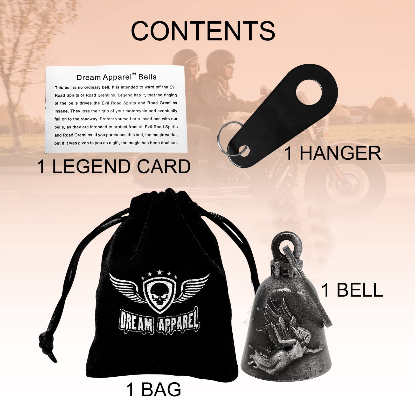 Dream Apparel Motorcycle Bells W/Hanger Biker Bell Motorcycle Accessories For Good Luck Safe Riding Luck Key Chain Bell