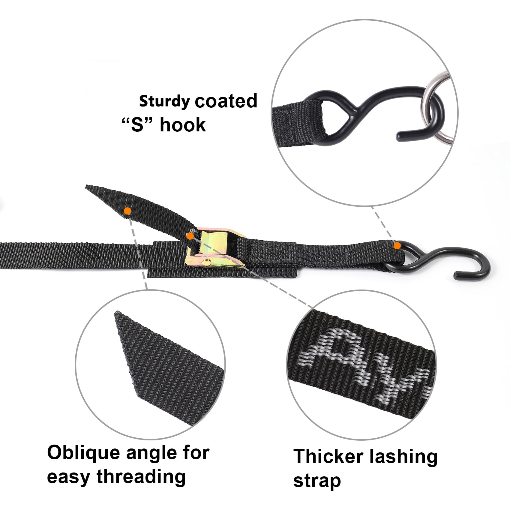 Ayaport Cam Buckle Tie Down Straps 6 Feet With Swivel Carabiner Hook For Motorcycle, Kayak, Car, Truck, Dirt Bike