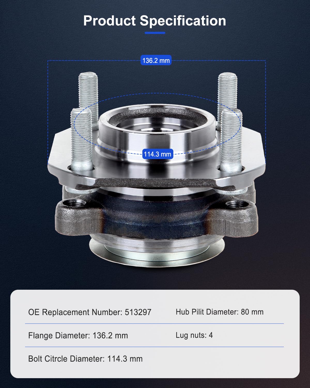 ECCPP Front Wheel Hub Bearing Assembly 4 Lugs w/ABS Compatible with 513297