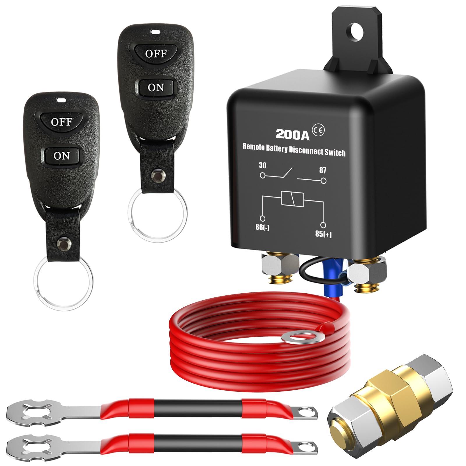 Side Post Remote Battery Disconnect Switch 12V 200A, Battery Cut Off Switch Upgrade Prevent Battery Drain, Easy Installation, Se