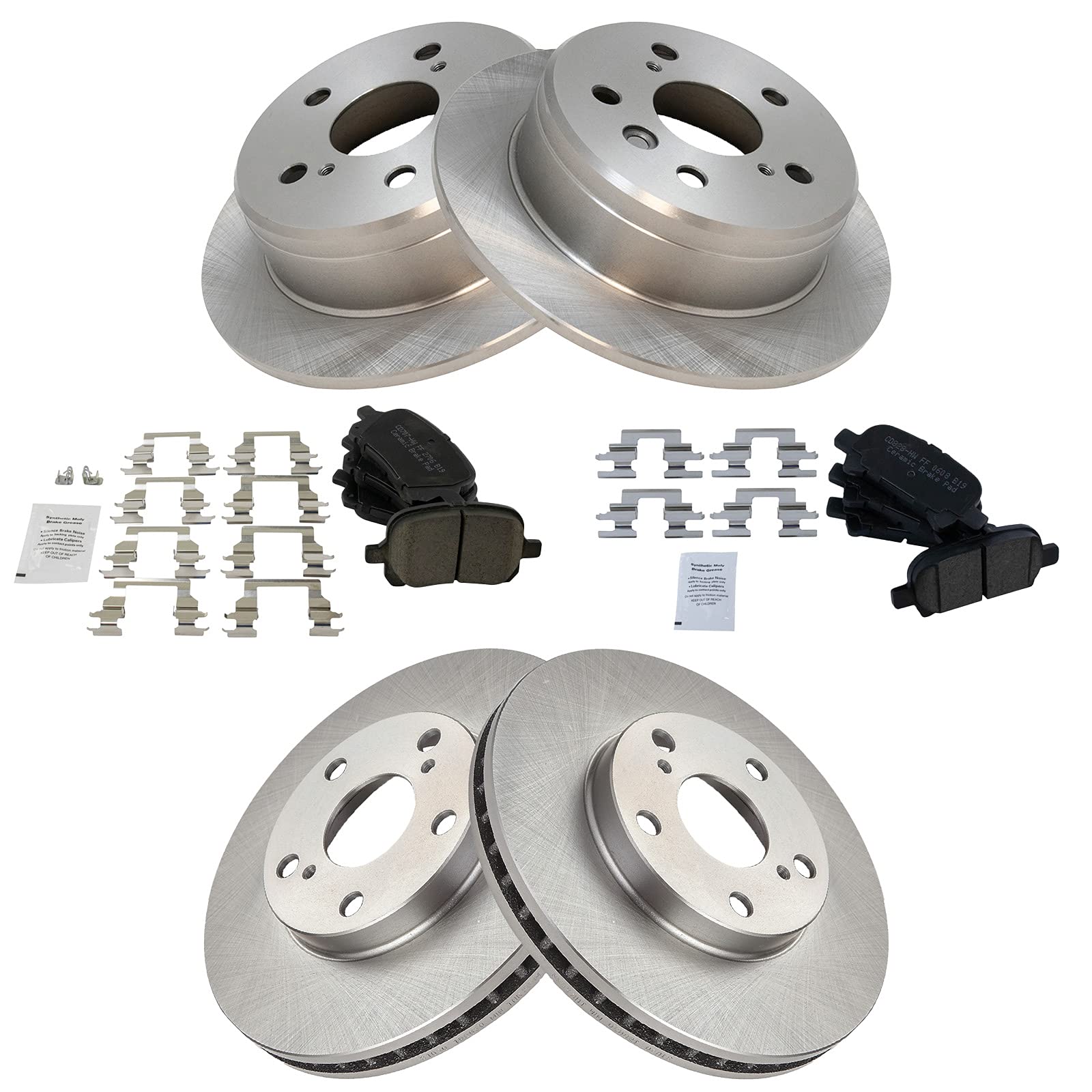 Trq Front And Rear Brake Pad & Rotor Kit Brake Pads Brake Rotor Ceramic Compatible With 2000-2001 Toyota Camry 1999-2003 Solara