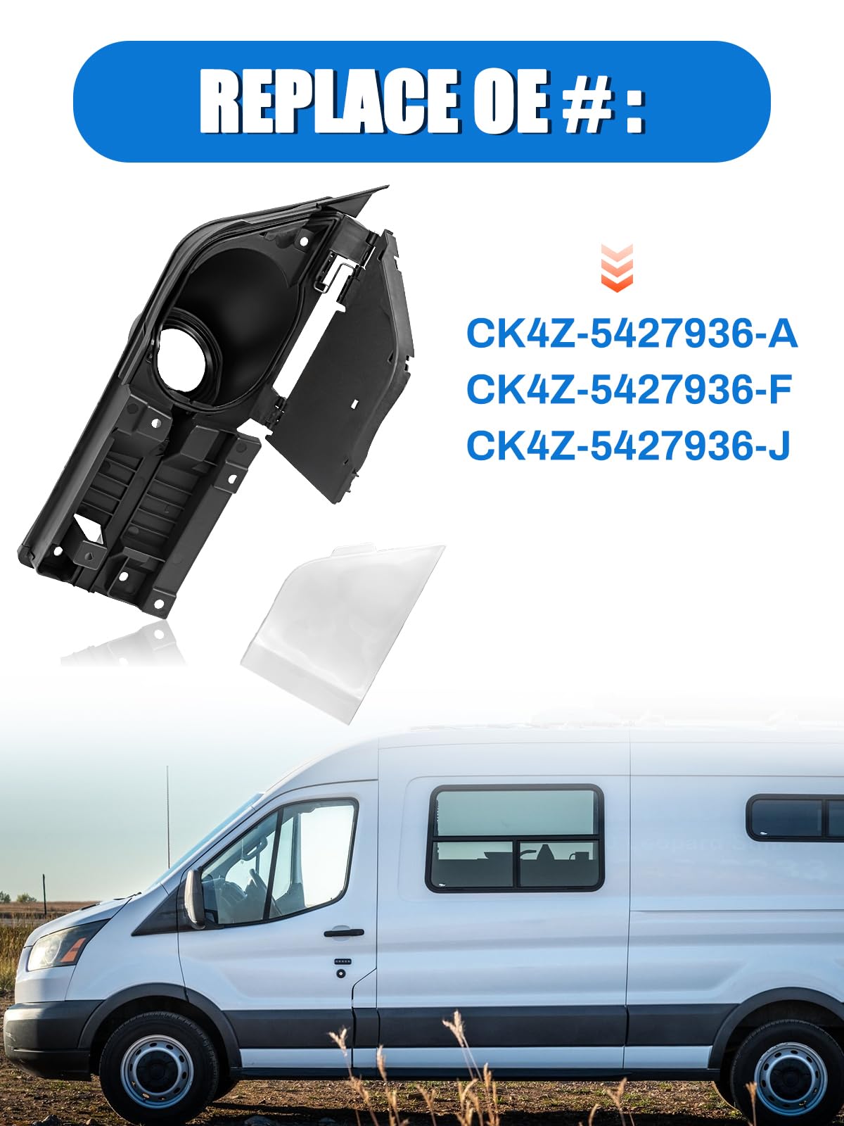 Transit Fuel Door, Transit Gas Door Assembly + White Cover, Compatible with Ford Transit Vans 150 250 350(HD) 2015-2023, Van Fue