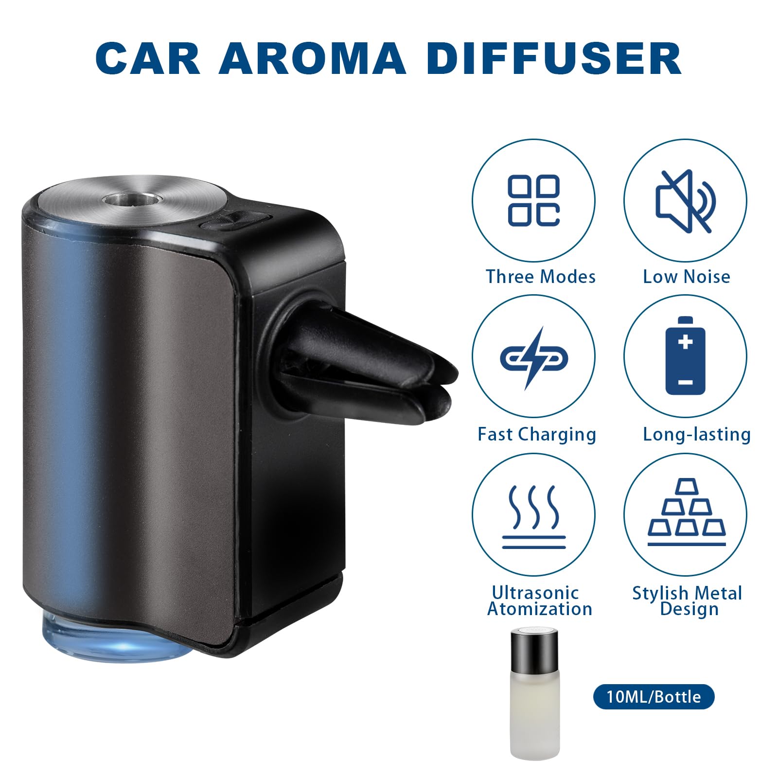 Featwell Car Air Freshener Diffuser, Three Adjustable Modes Smart Car Air Freshener, Intelligent Car Aroma Diffuser With 3Pcs Es