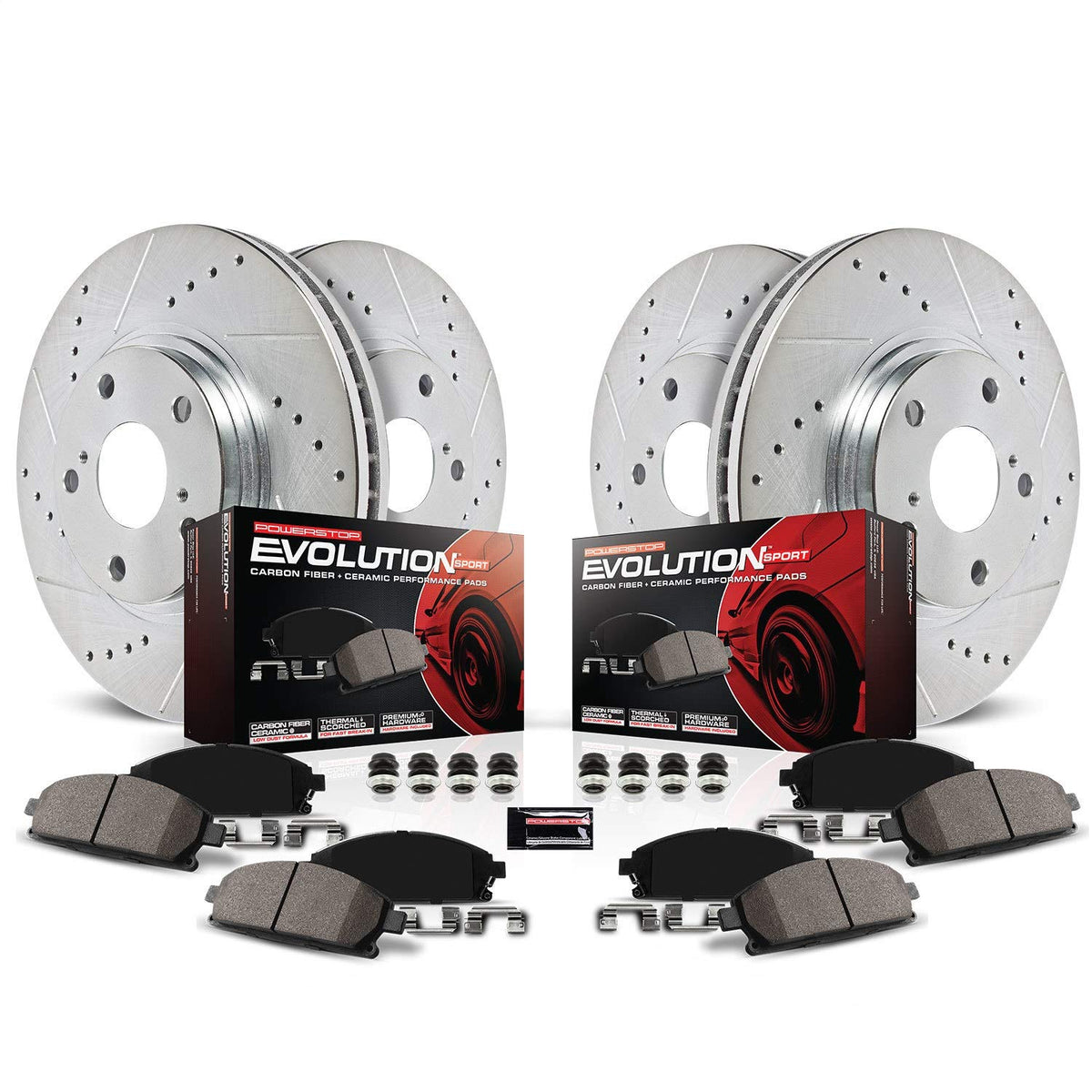 Power Stop K7574 Front And Rear Z23 Carbon Fiber Brake Pads With Drilled And Slotted Brake Rotors Brake Kit For Honda Civic