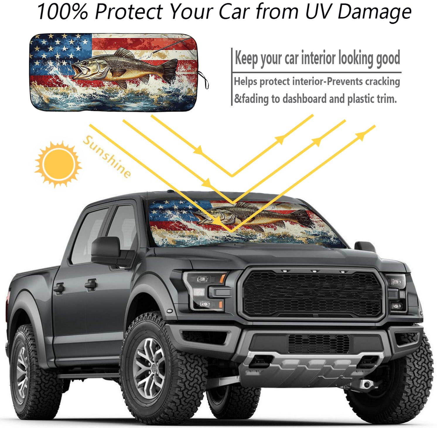 [2025 Upgrade] Tdcqqgqq Windshield Sunshade For Cars And Trucks, Patriotic American Flag With Bass Design, Uv Protection, Heat R