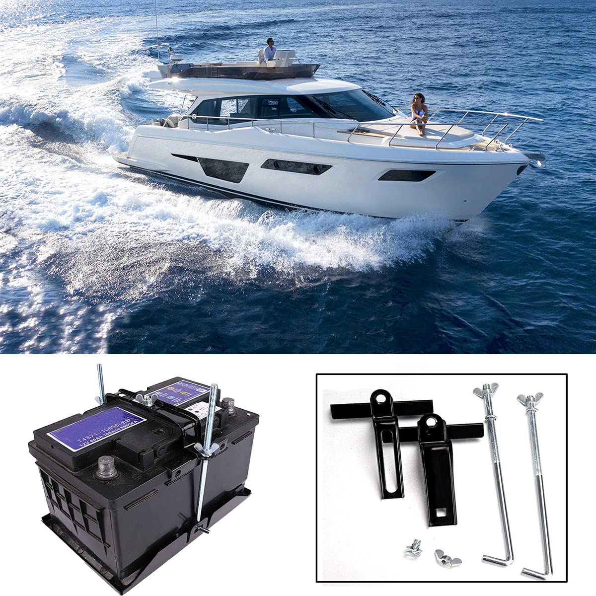 Adjustable Battery Hold Down, Universal Battery Adjustable Crossbar With L Bolt Battery Hold Down Holder For Car Suv (Bolt Length 24Cm/9.45Inches)