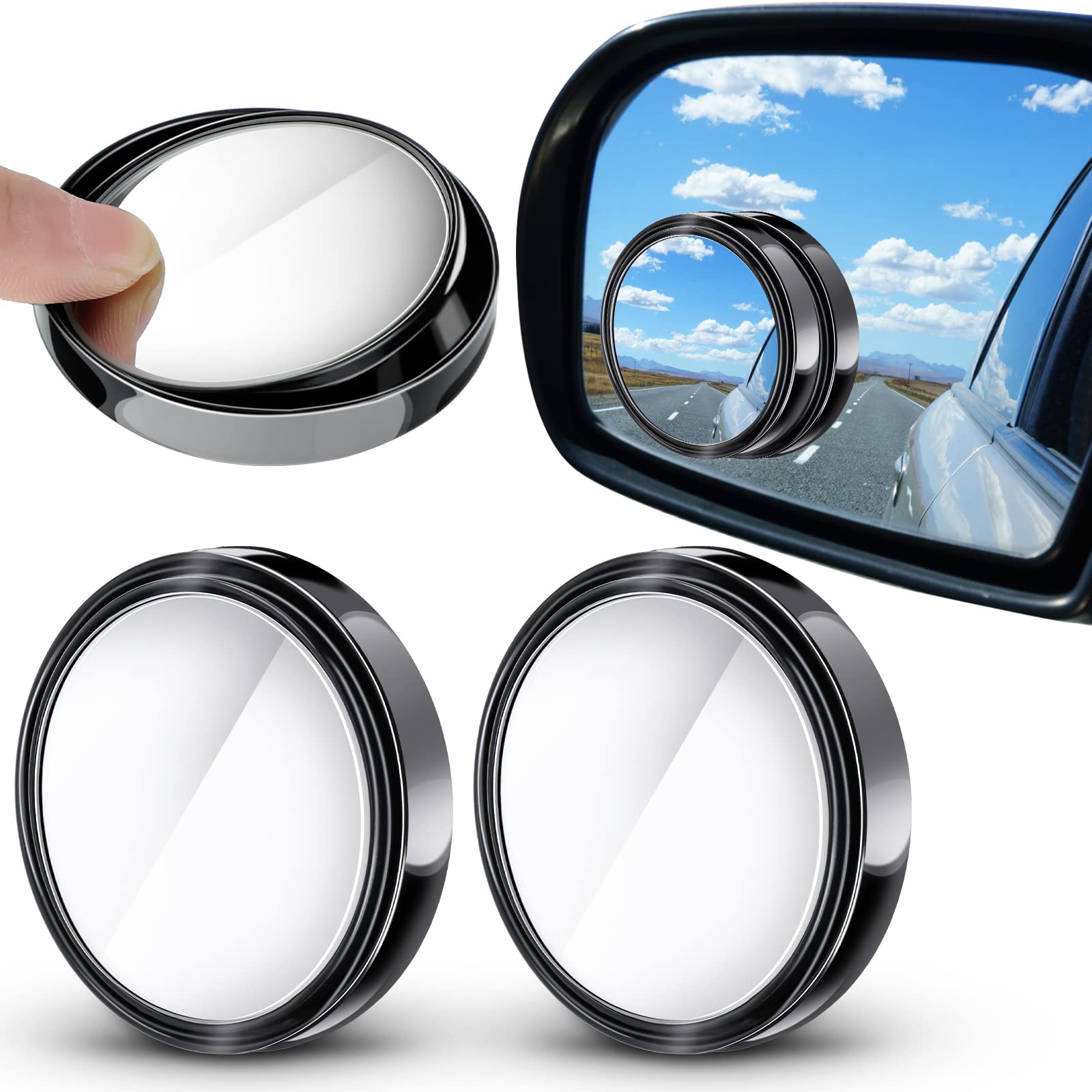 4 Pieces Blind Spot Mirrors Car Rear View Mirrors Wide View Angle Mirror Round Hd Glass Convex Mirror Adjustable With Frame For 