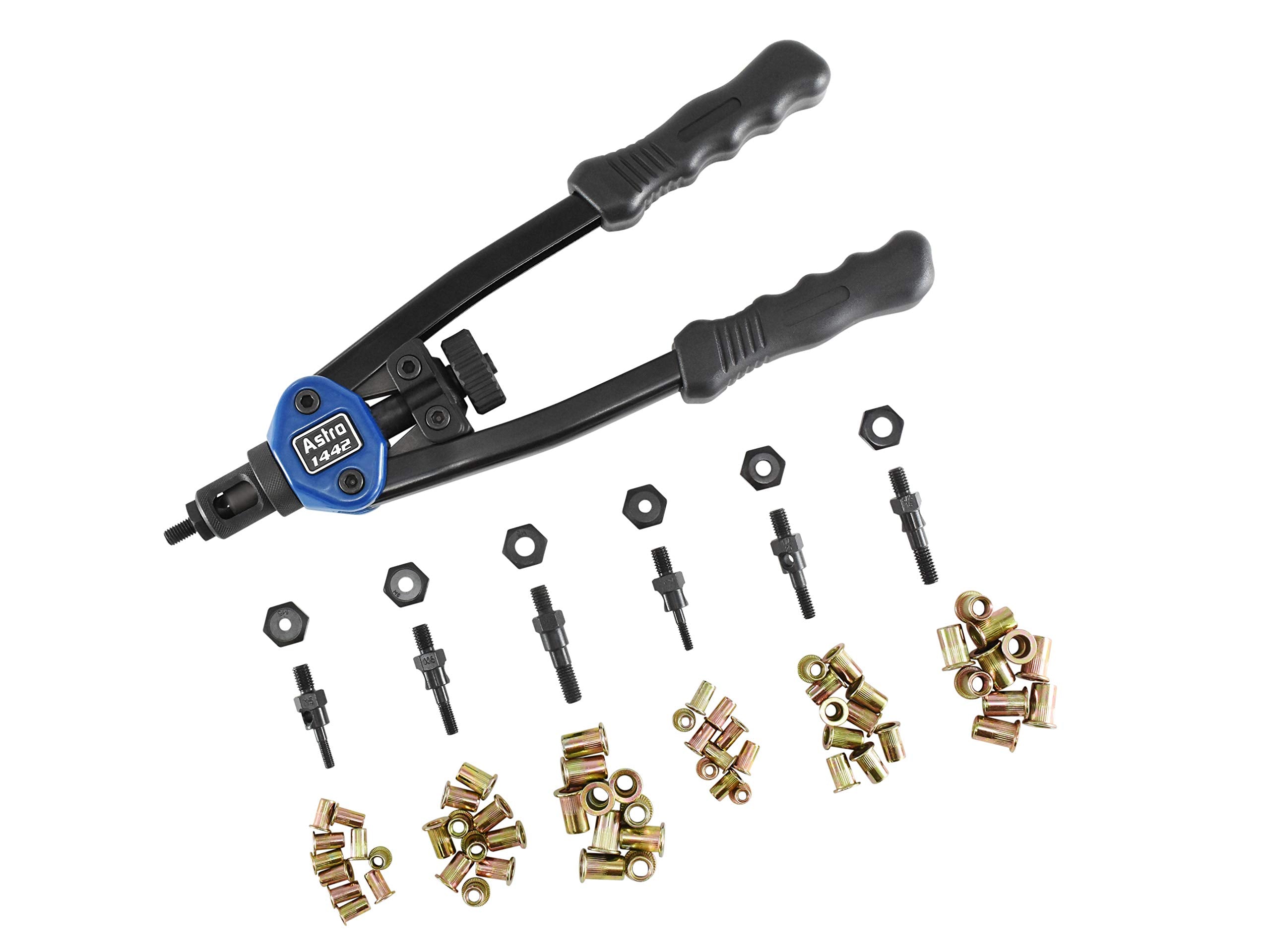 Astro Pneumatic Tool 1442 Hand Rivet Nut Setter Kit - 13" Metric & SAE with 60pc Rivnuts, Solid Material