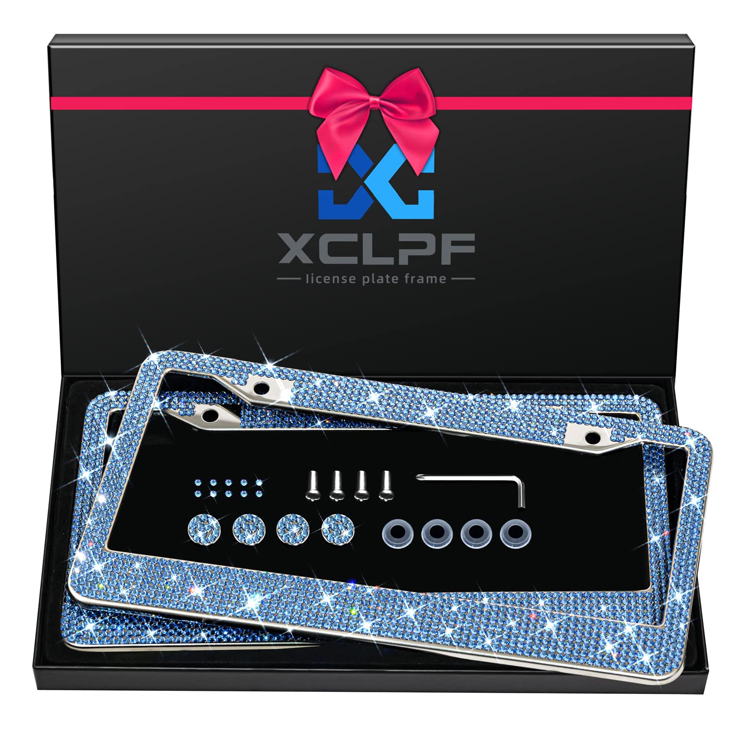 Bling License Plate Frame For Women,Sparkly License Plate Frames| Stainless Steel Frames & Over 1200 Pcs Finest 14 Facets Glass 