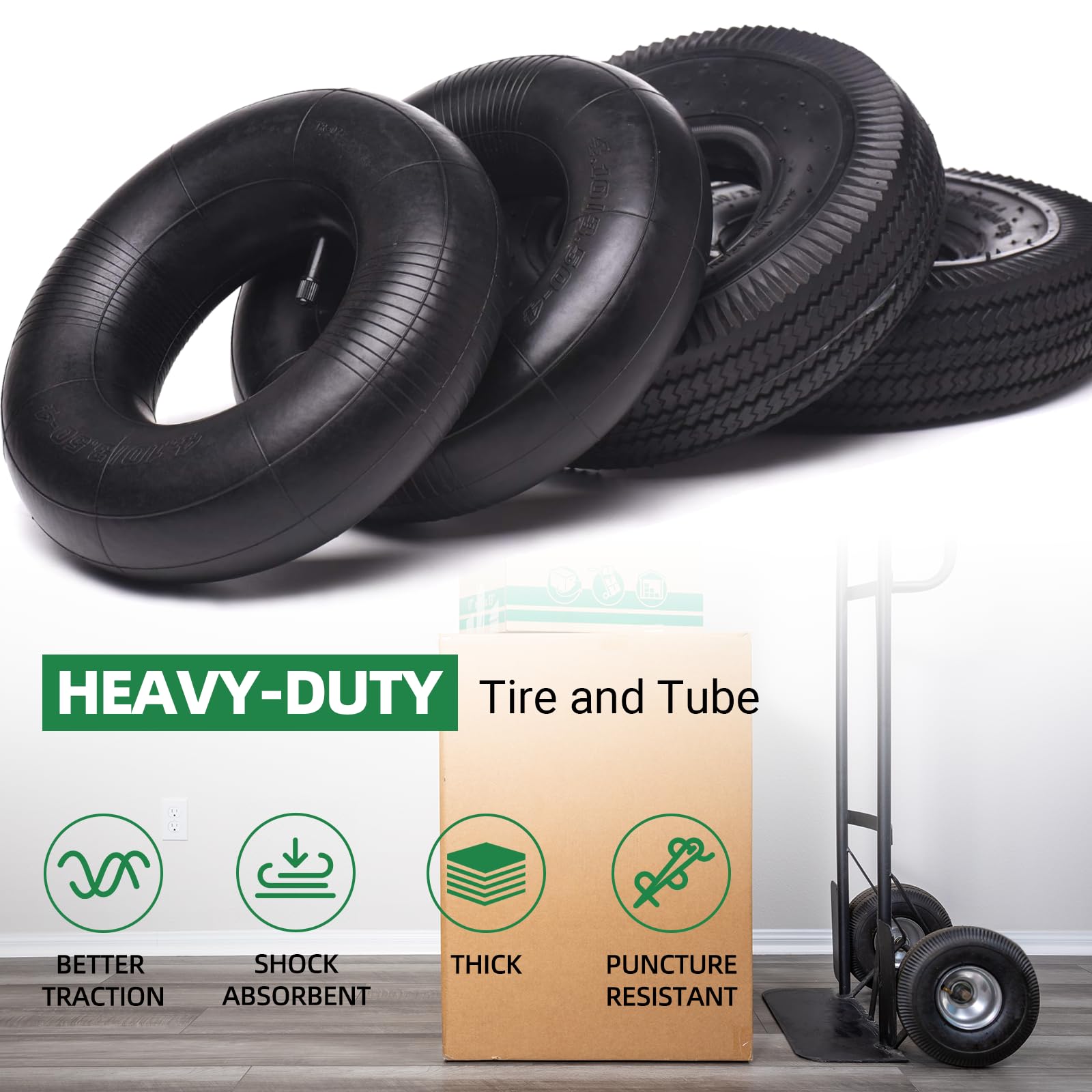 (2 Pack) Ar-Pro 10'' Heavy-Duty Replacement All-Purpose Utility Tire And Tube - 4.10/3.50-4'' Pneumatic Tires With 10'' Inner Tu