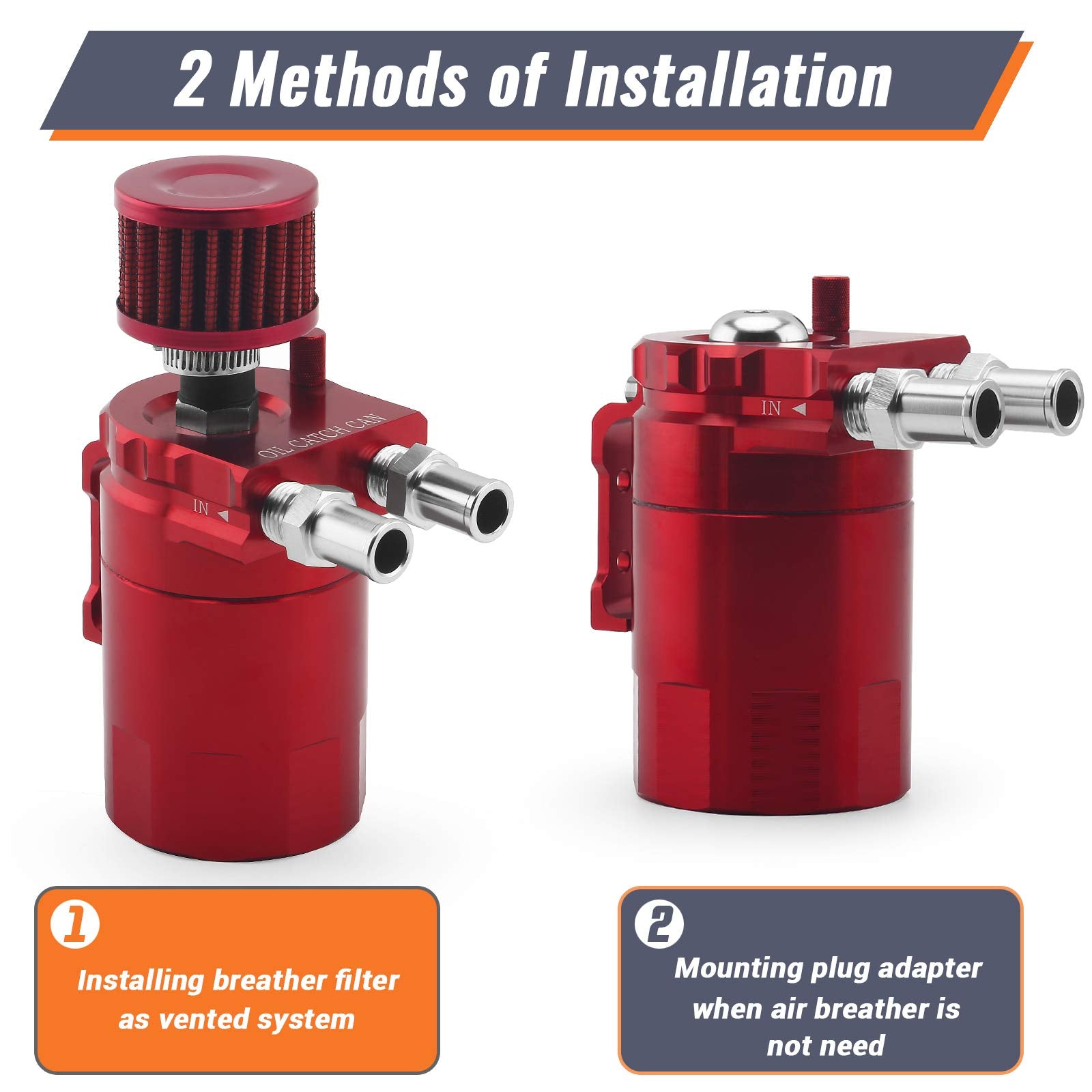 Muge Racing Universal Oil Catch Can Tank Kit Polish Baffled Reservoir With Breather Filter With 3/8'' Fuel Line, Aluminum, Red,