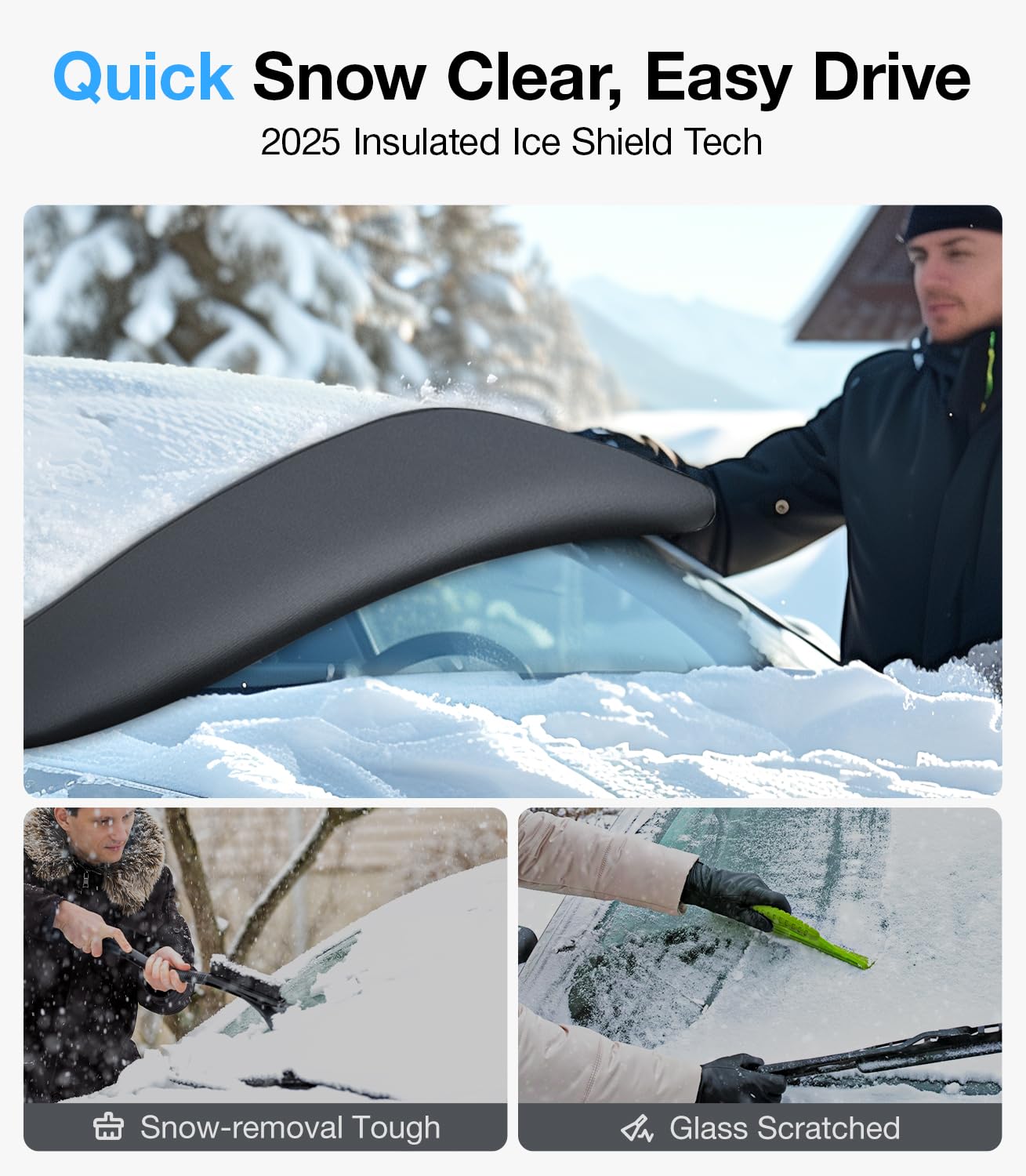 2025 Upgrade Car Windshield Snow Cover For Ice & Snow - 600D Heavy-Duty Magnetic Windshield Protector, All-Season Frost Shield,