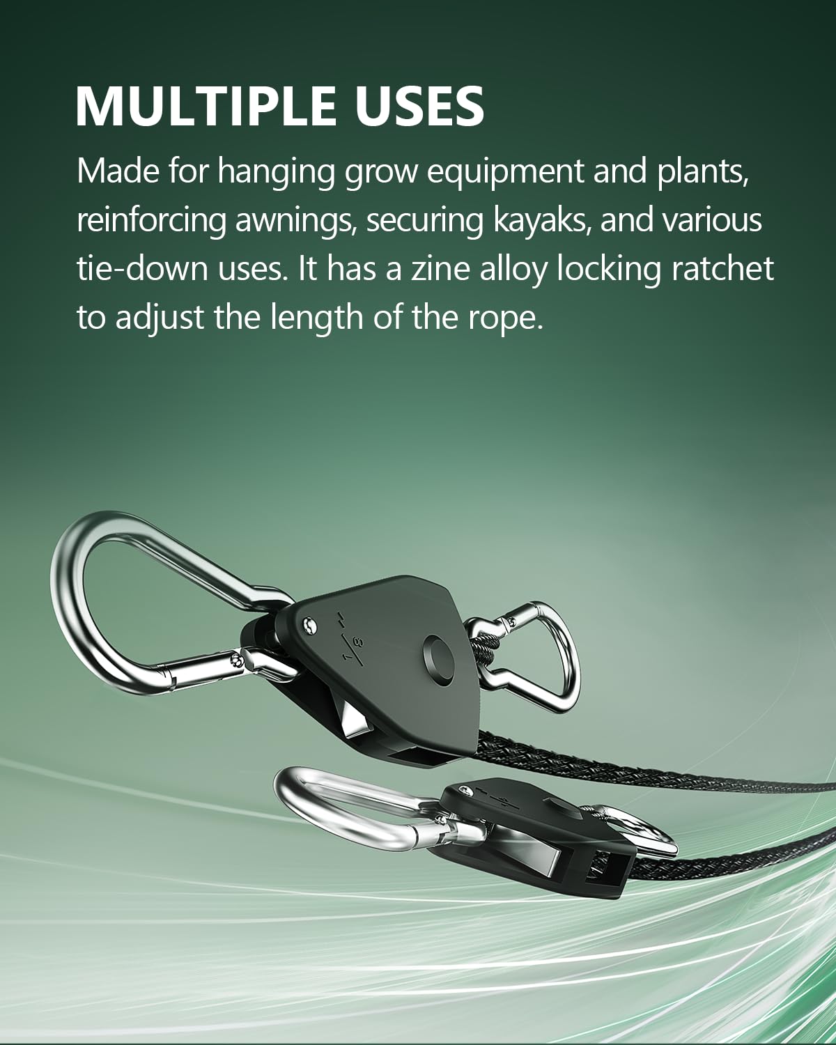Staygrow 4-Pack 1/8' Adjustable Rope Hanger, Heavy Duty Ratchet Tie Down Strap With Reinforced Metal Gear, Ratcheting Pulley System Kayak Straps For Hanging Plants Grow Light And Various Tie-Down Uses
