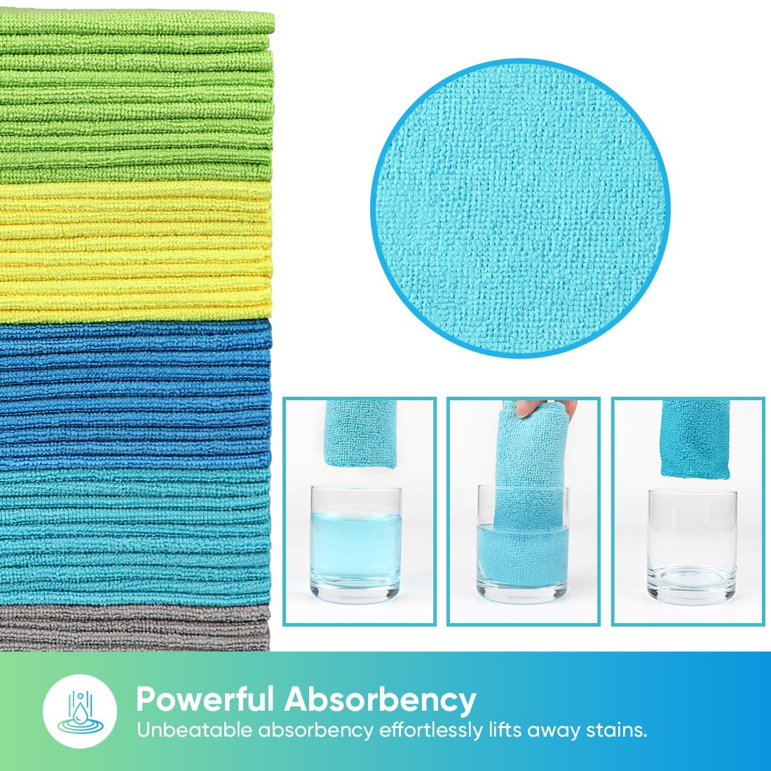 Homexcel Microfiber Cleaning Cloths 100 Pack, Highly Absorbent Microfiber Towels, Lint & Scratch-Free Cleaning Rags For House, K