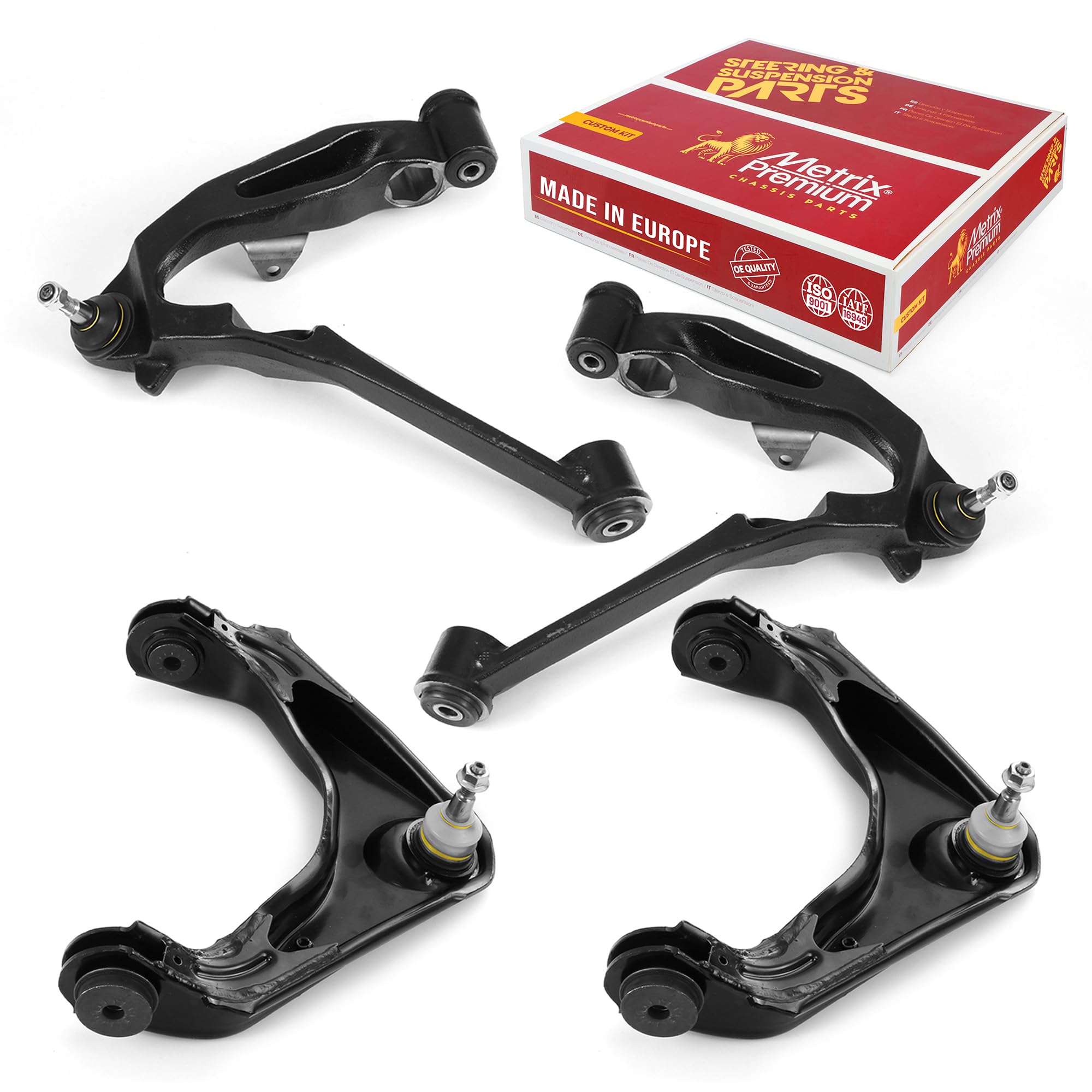 Metrix Premium Chassis Parts - 4 Pc Front Lower & Front Upper Control Arm Kit Fits 02-06 Chevrolet Avalanche 2500, 01-06 Silvera