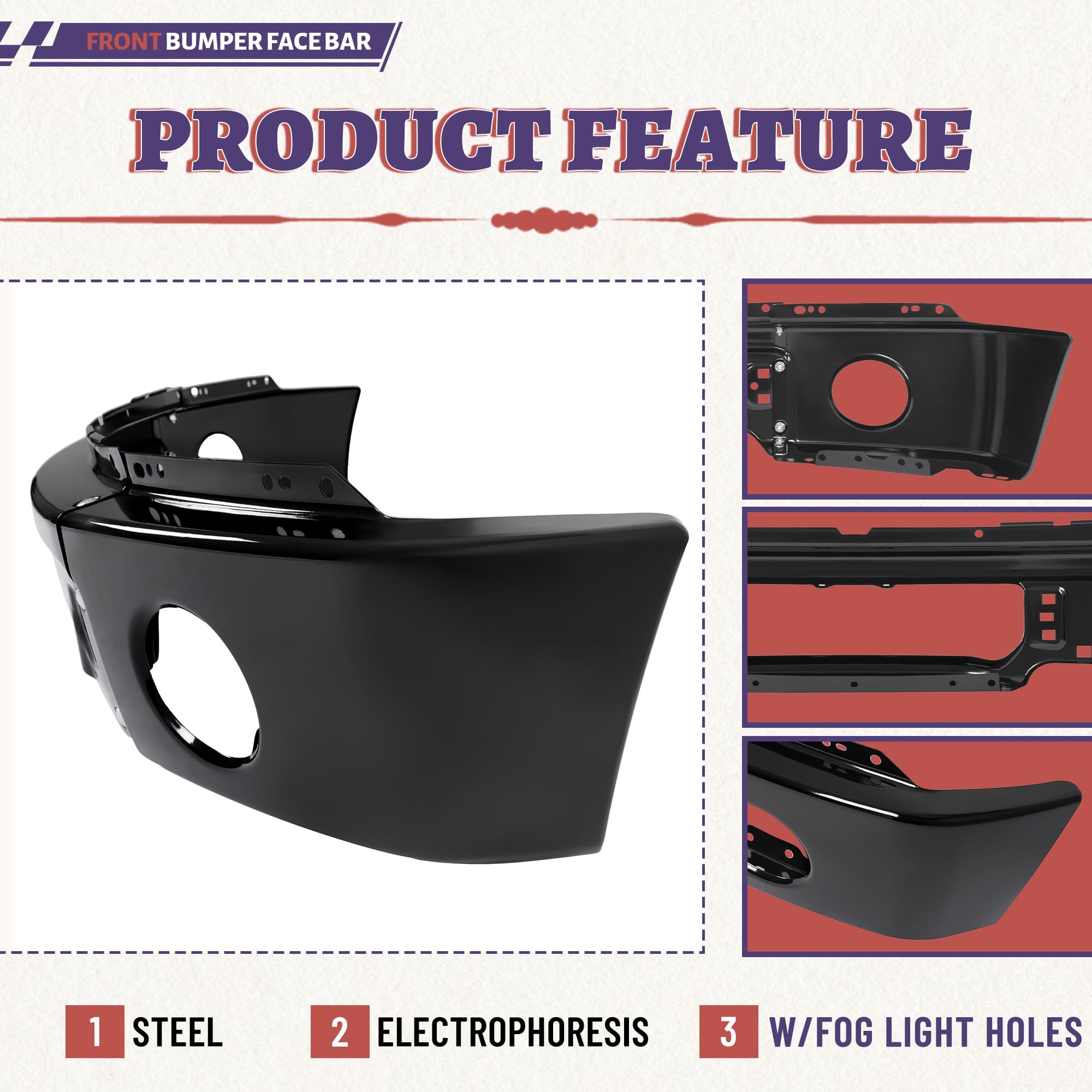 HECASA 3Pcs Front Bumper Face Bar Compatible with 2009-2014 Ford F150 Replacement for 9L3Z17757DPTM FO1002413 Electrophoresis Bl
