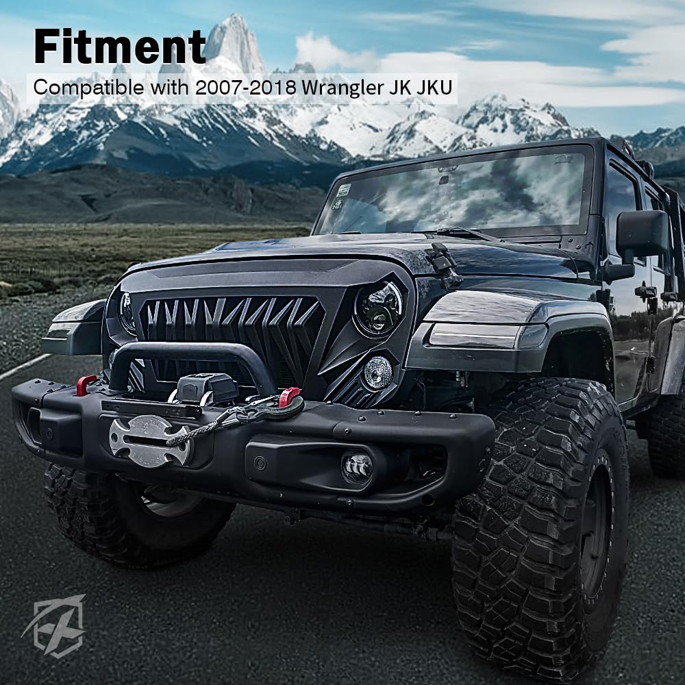 Xprite Matte Black Front Grill Venom Grille For 2007-2018 Jeep Rubicon Sahara Sport Jk Jku