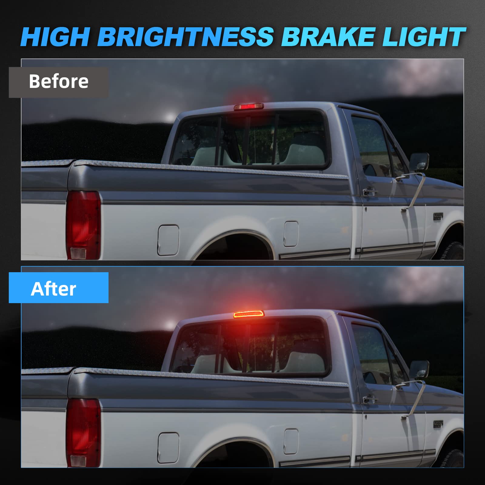 Suparee Led Third Brake Light Smoked Lens Fit For 1992 1993 1994 1995 1996 1997 F-Ord F150 F250 F350 Super Duty Bronco, 3Rd Brak