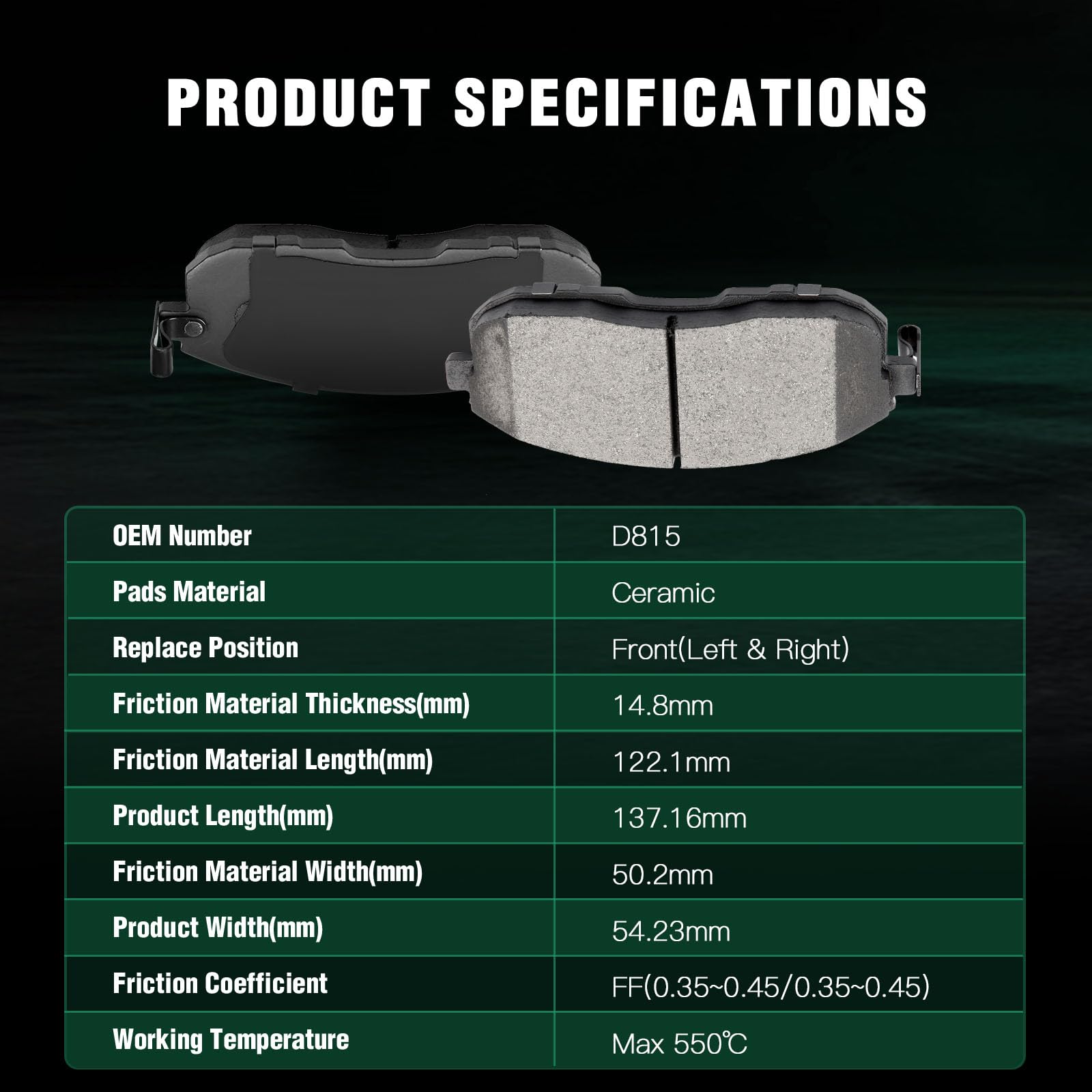 Automuto 8Pcs Front & Rear Ceramic Disc Brake Pads Set D905 D815 For Nissan 350Z 2003-2005, For Altima 2002-2005 2009-2013, For