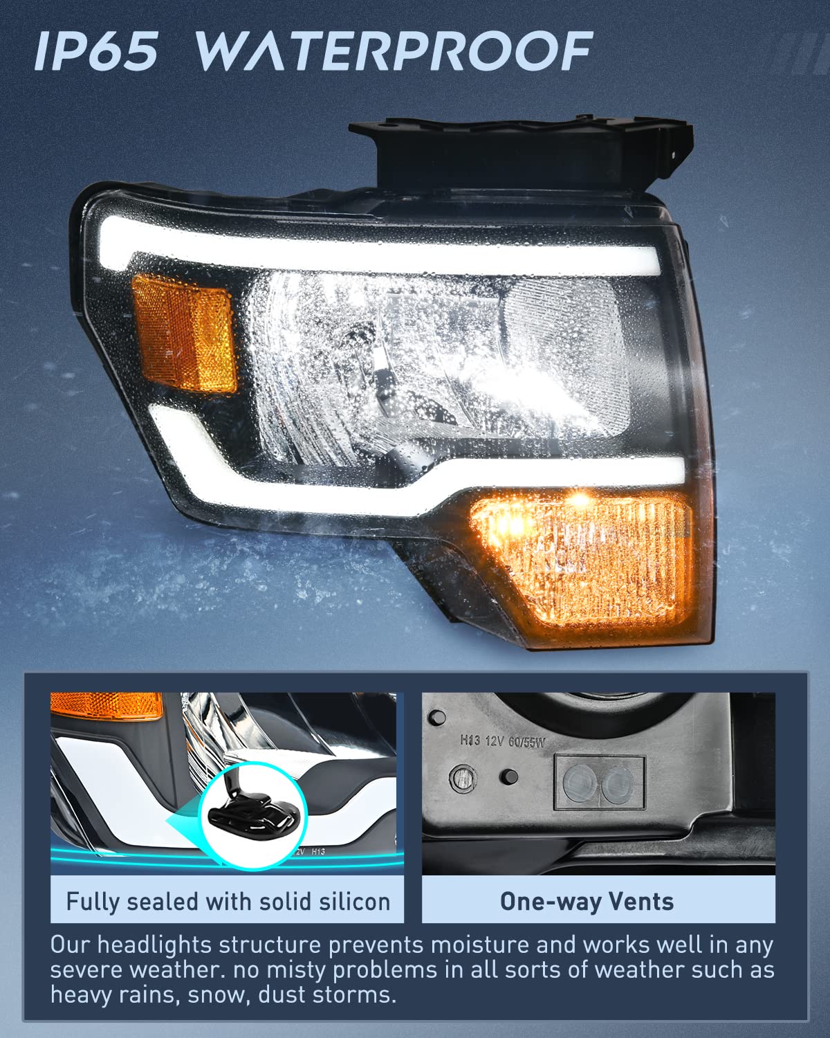 Nilight Headlights Assembly For Ford F150 F-150 2009 2010 2011 2012 2013 2014,Led Drl Headlamp,Black Housing