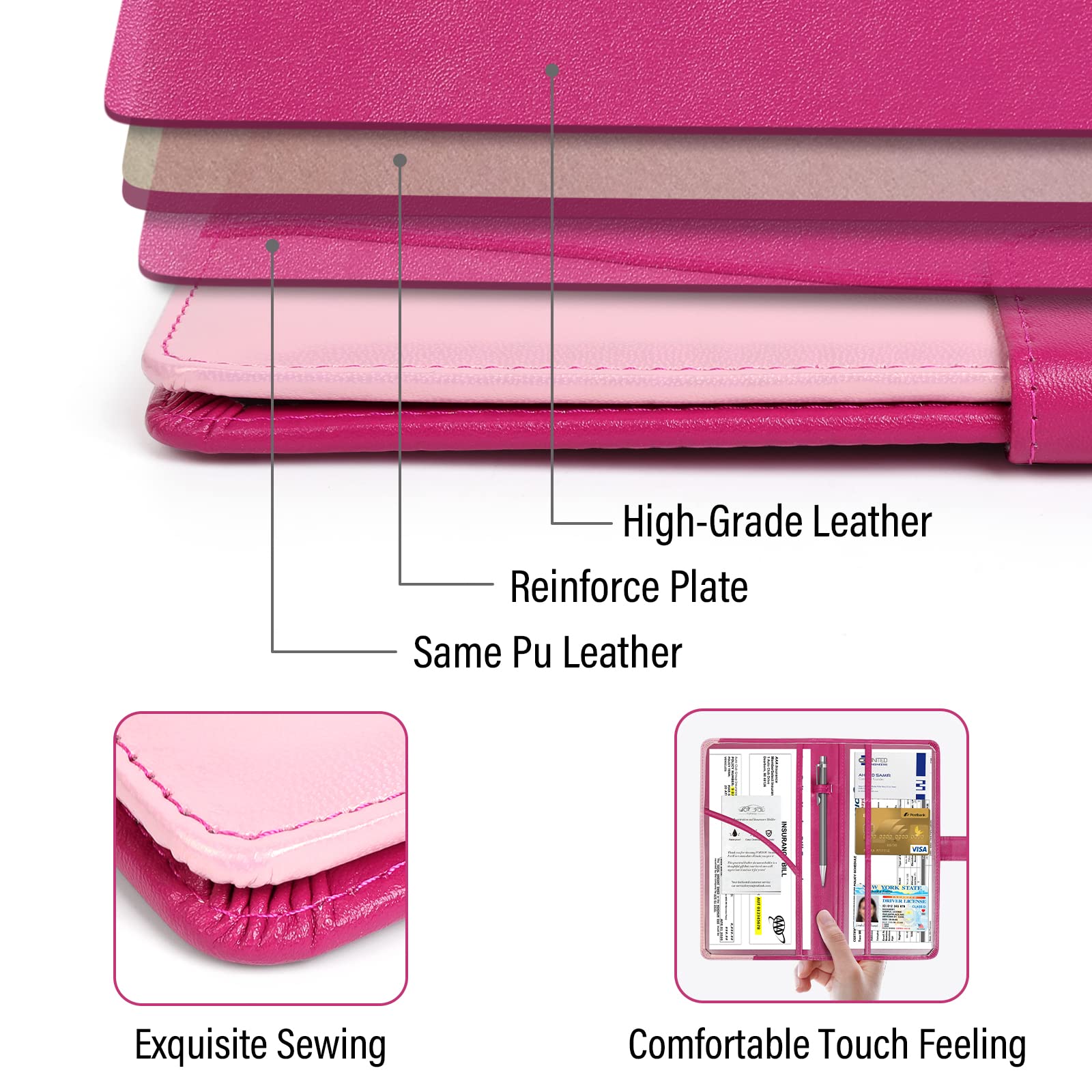 Foryou Car Registration And Insurance Holder Car Document Holder Registration And Insurance Card Holder For Cards, Driver License & Other Essential Documents(Purple Pink)