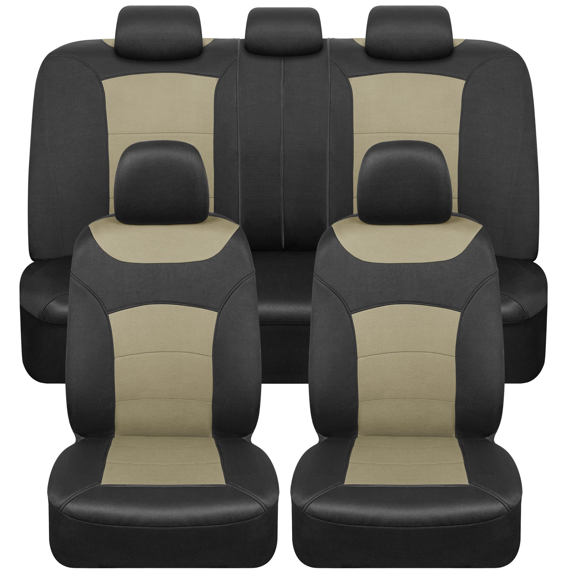 BDK carXS Turismo Car Seat Covers Full Set, Beige Two-Tone Front Seat Covers with Split Rear Bench Back Seat Cover, Automotive S