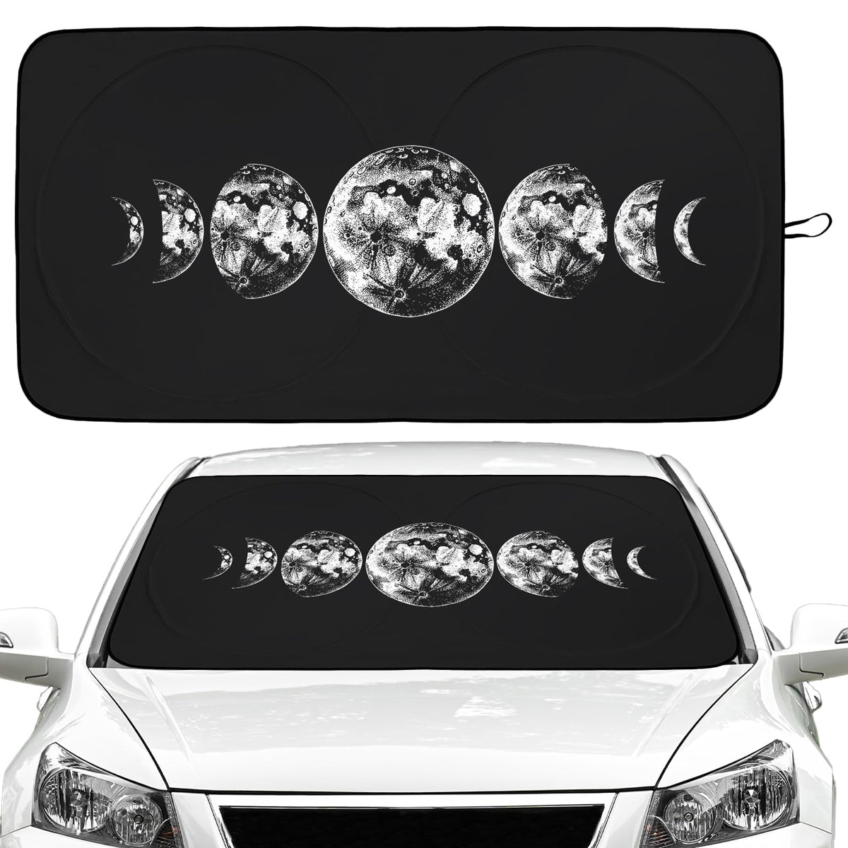 Moon Phases Car Windshield Sun Shade Foldable Sunshade Front Window Cover Sun Visor Protector Accessories for Truck SUV (59x27.5