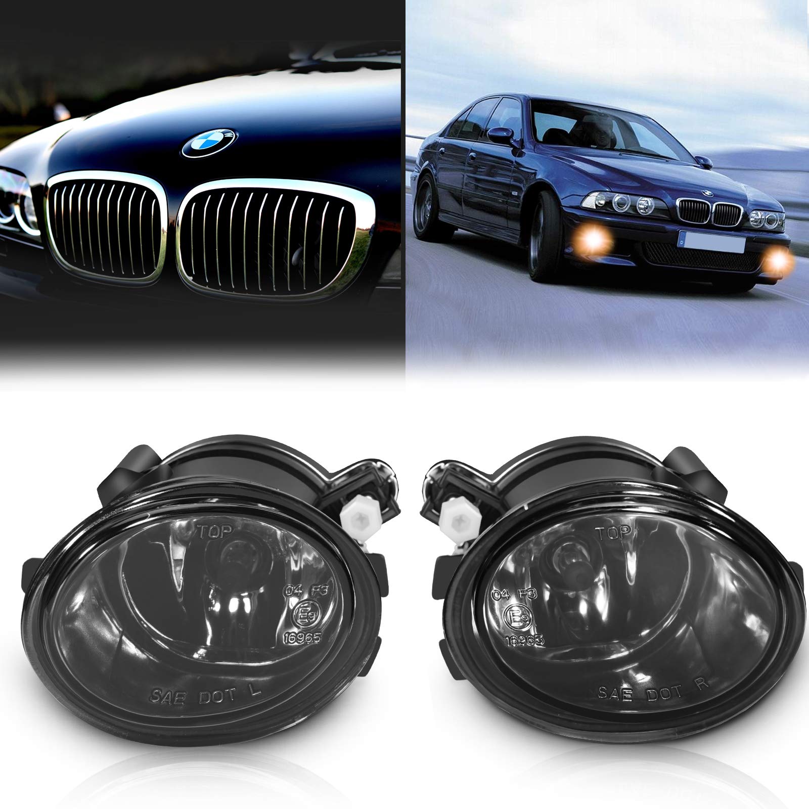 Tangmige Fog Lights Lamps For 2000-2006 Bmw (E46 M3 E39 M5) / 3 Series (320I 323I 325I 325Xi 330I 330Xi Sedan W/Sport Package, 325I 325Xi Wagon W/Sport Package) Premium Assembly, 1 Pair, Smoke Lens