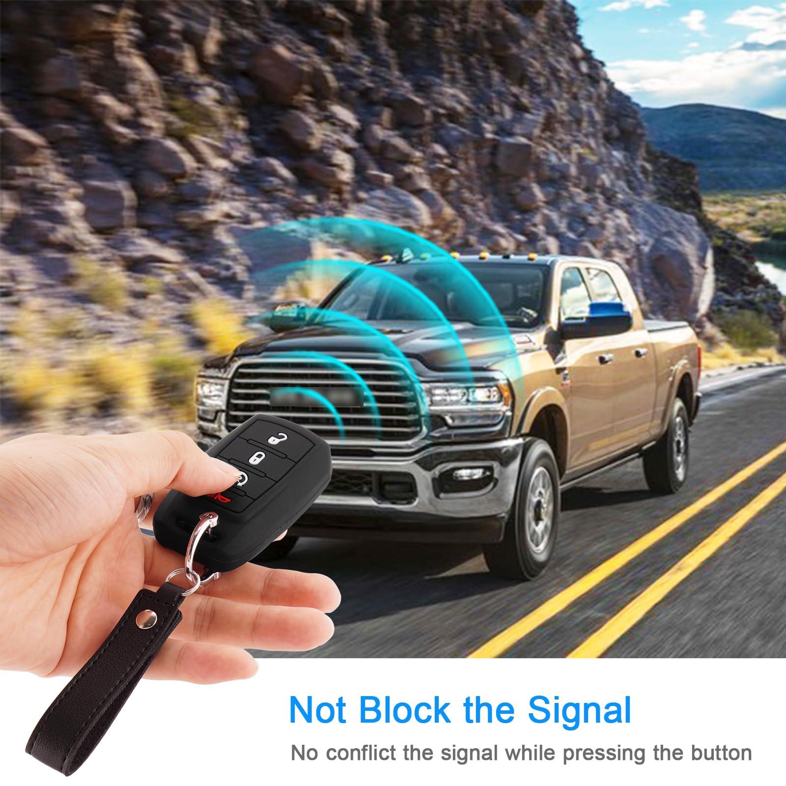 Koaudb Silicone Rubber Key Fob Cover Compatible With 2022-2019 Dodge Ram 1500 2500 3500 4500 5500 4 Buttons Smart Car Key Shell