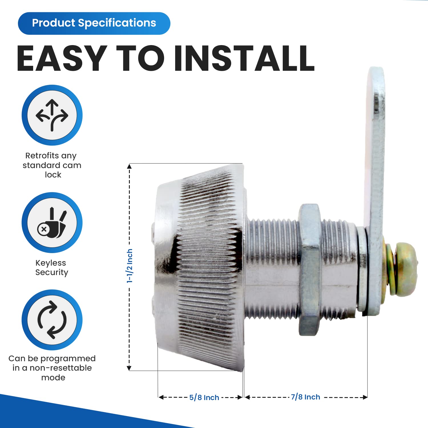 Combi-Cam 7850R-M Chrome Medium 7/8' Combi-Cam Combinated Cam Lock