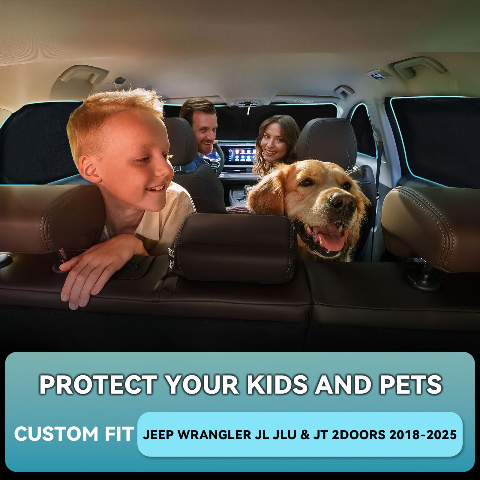 6 PCS Sun Shades for Jeep Wrangler JL JLU & JT 2Doors Windshield Sunshade, 2-Layer Full Window Shades for Wrangler 2018-2025 Fro