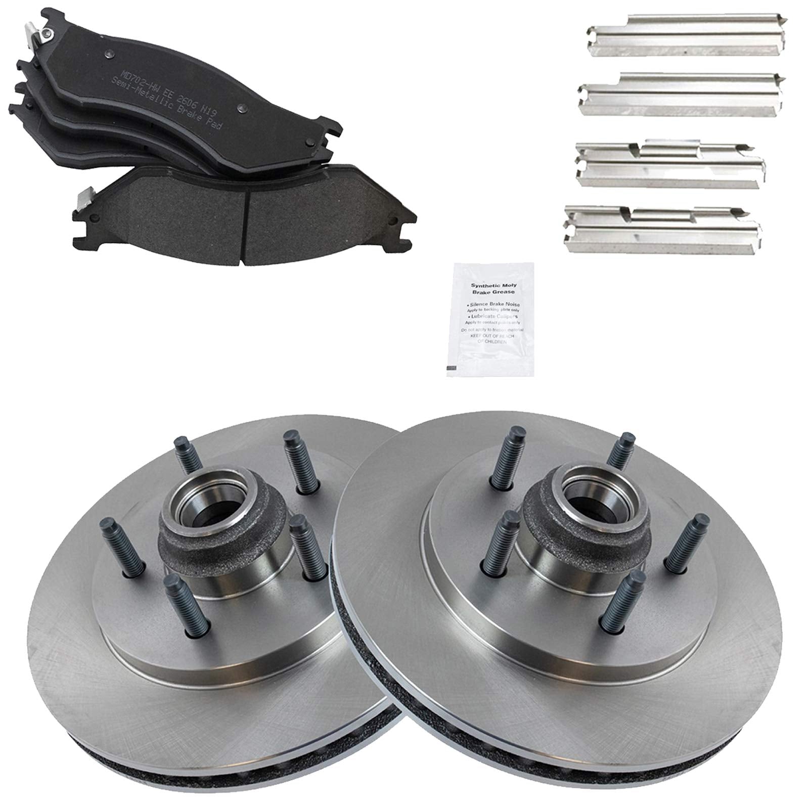 Trq Front Brake Pad & Rotor Kit Brake Pads Brake Rotor Semi-Metallic Compatible With 1999-2002 Ford Expedition 1998-2002 Lincoln
