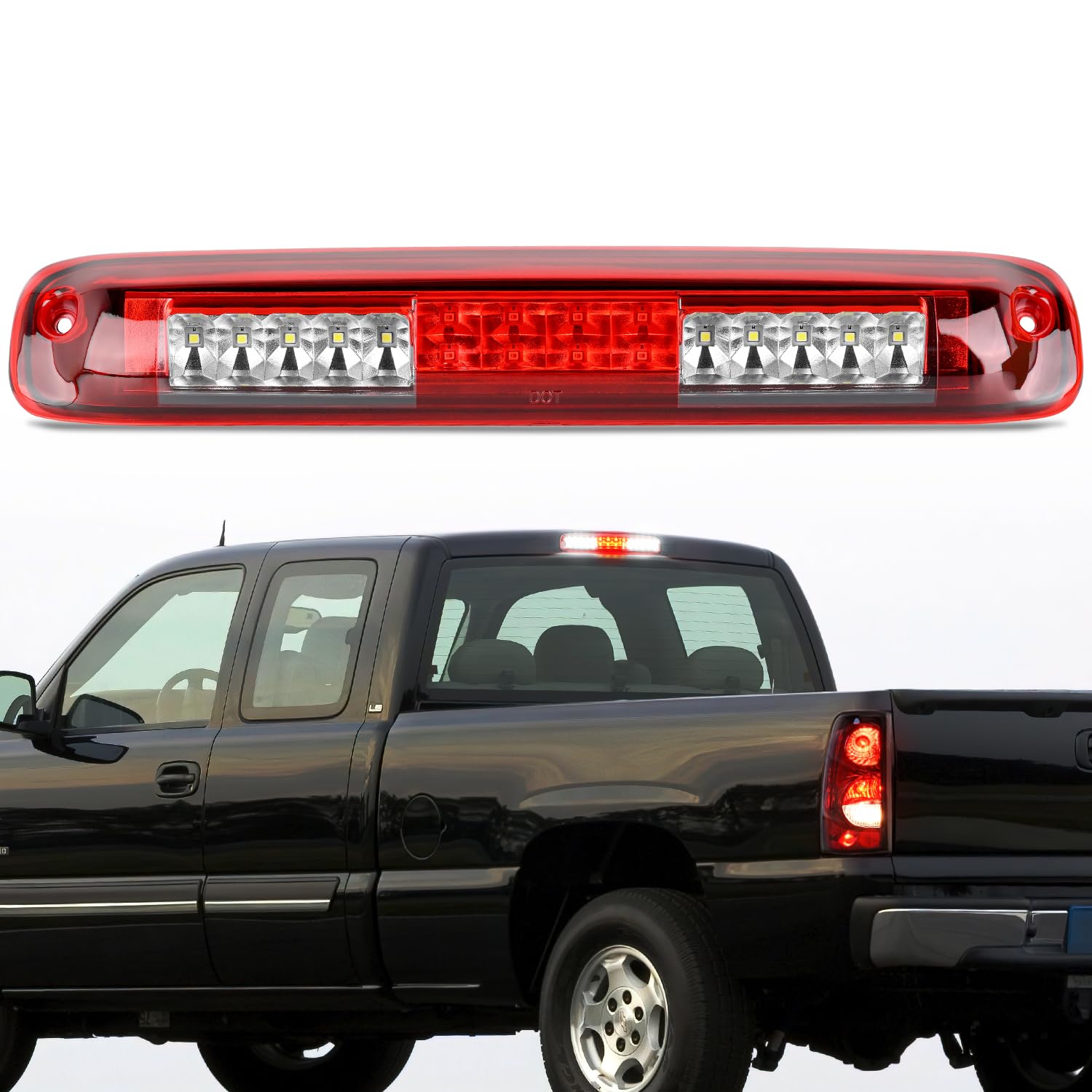 Nilight Third Brake Light Tail High Mount 3Rd Stop Cargo Reverse Led Lights Red Shell For Chevy Silverado Gmc Sierra 1500 2500 3