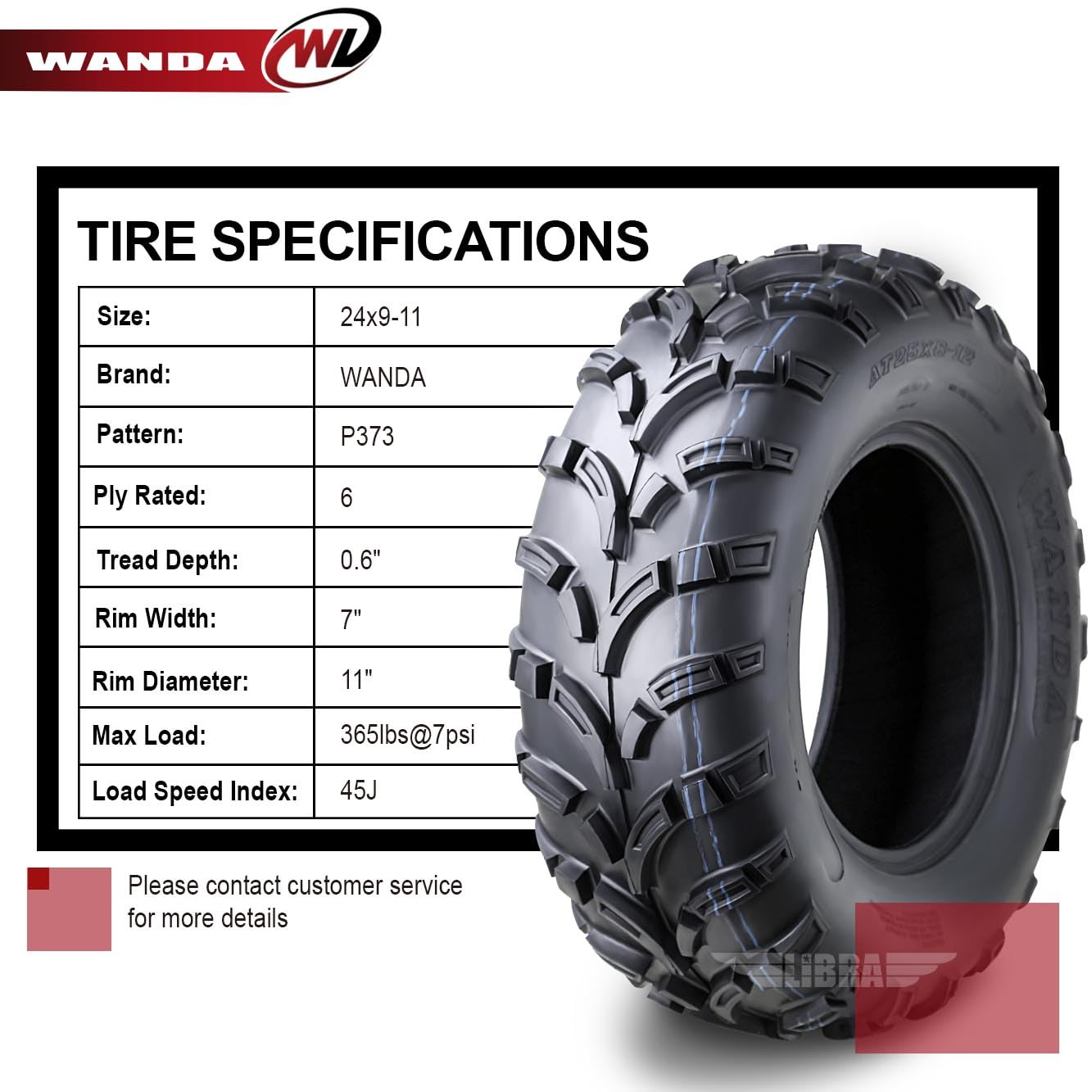 Wanda Utv Atv Tires 24X9-11 24X9X11 225/70-11 /6Pr Lit Mud P373 Set 4-10427
