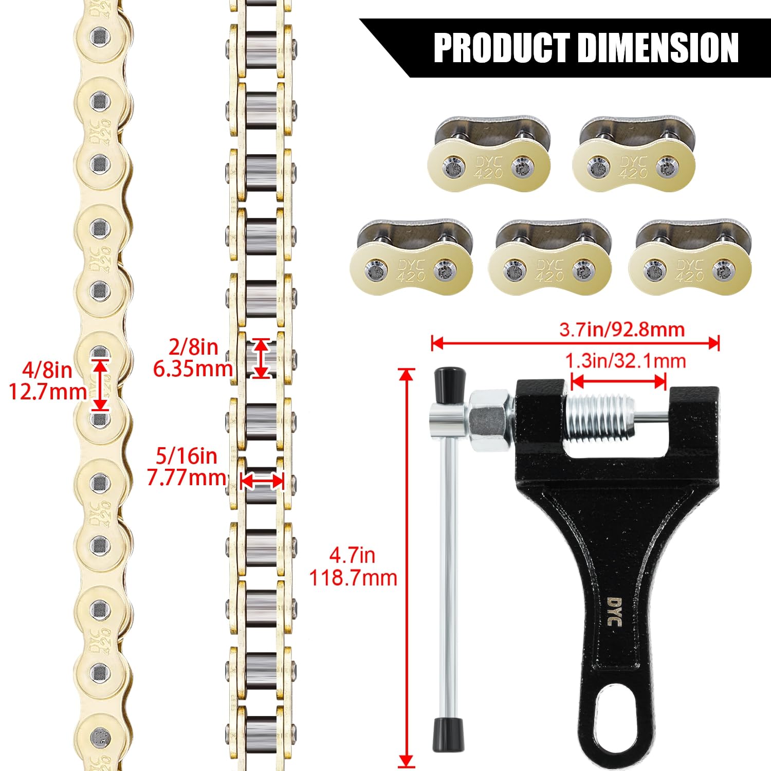 Dyc 420 Motorcycle Chain 132 Links (Gold Plating) For 50 70 90 110 125 196 212Cc Coleman Ssr Taotao Coolster Apollo Baja Kazuma