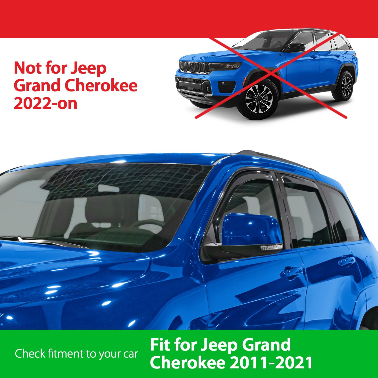 Goodyear Shatterproof In-Channel Window Deflectors For Jeep Grand Cherokee 2011-2021, Rain Guards, Window Visors For Cars, Vent