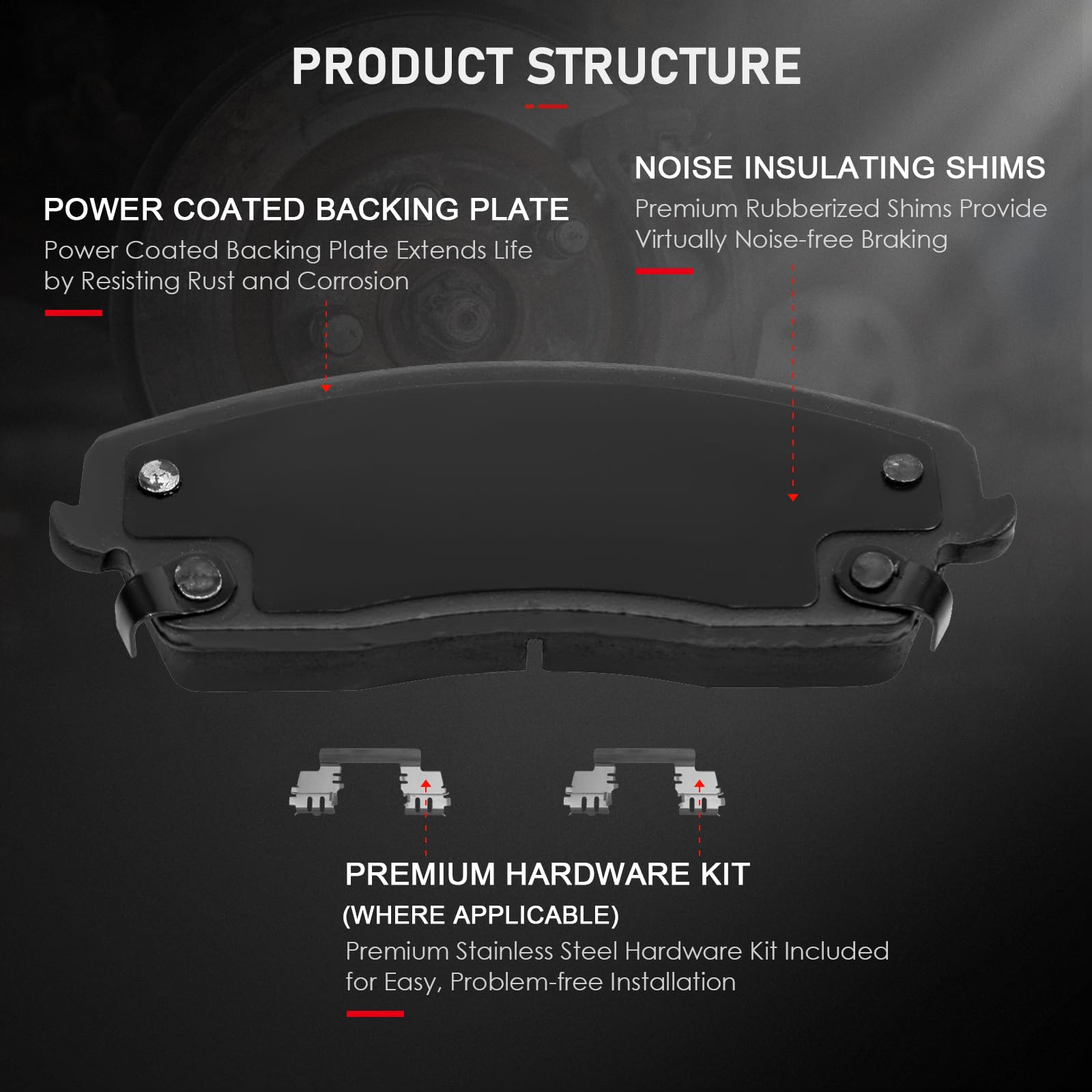 Cciyu D1056 4Pcs Front Ceramic Brake Pads Kits 2005-2019 For Chrysler 300,2009-2019 For Dodge Challenger,2006-2019 For Dodge Cha