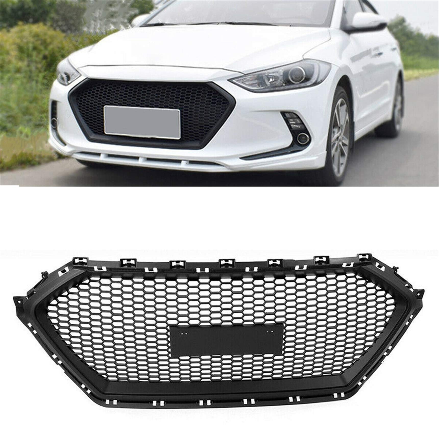 RainMan S ABS Plastic Front Bumper Grill Mesh Hood Front Center Middle Grille, Front Bumper Grille Replacement for 2017-2018 Hyu