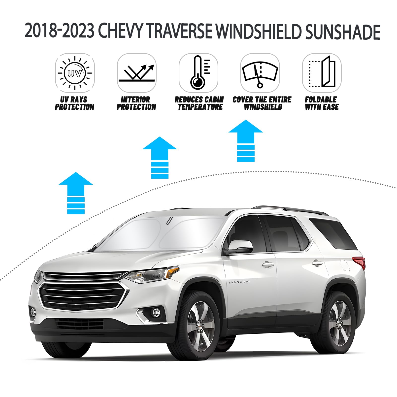 D-Lumina Windshield Sun Shade For 2018-2023 Chevy Traverse Accessories, Front Window Sunshade Sun Visor Protector Block Uv Rays