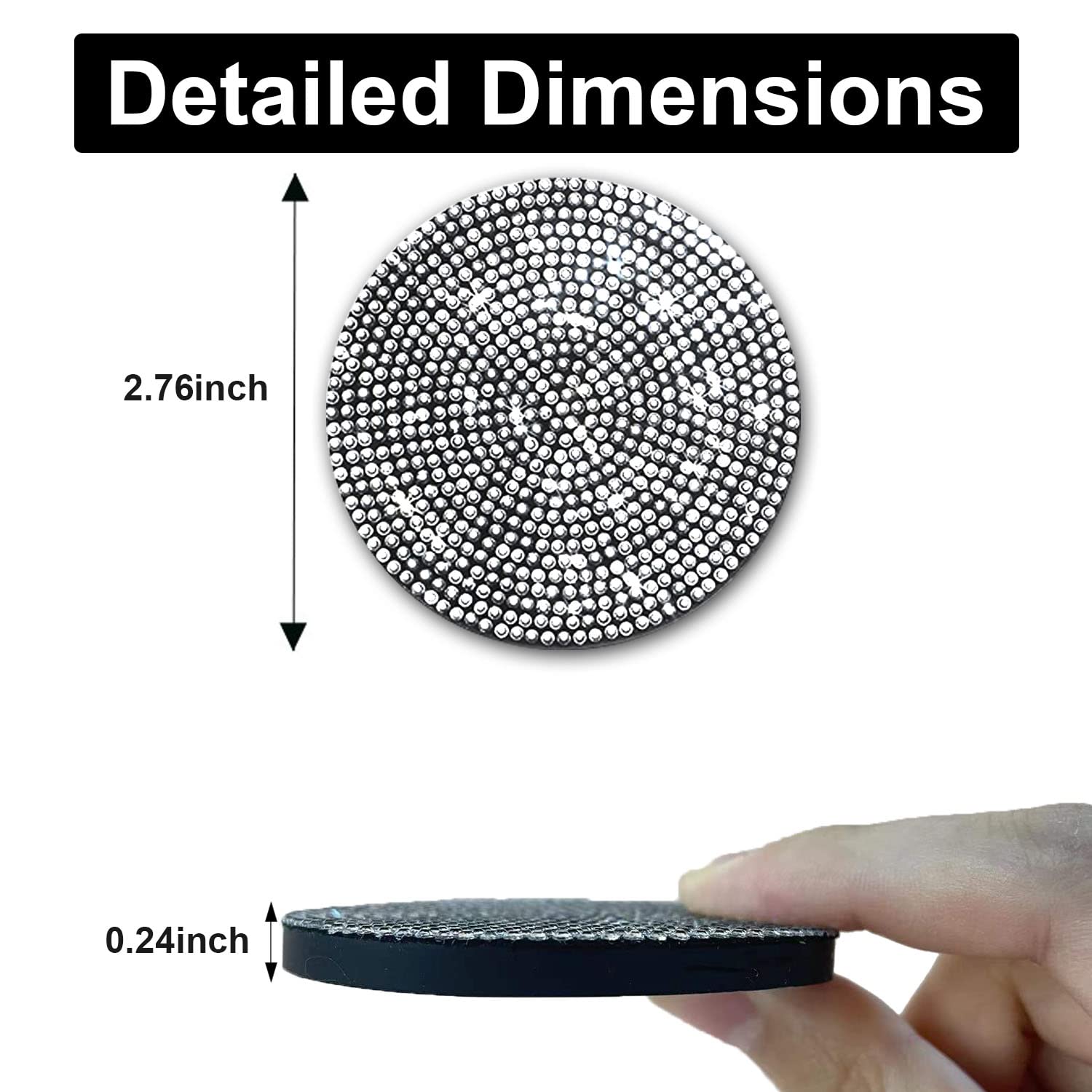 2Pcs Bling Cup Holder Insert Coaster- 2.75 Inch Silicone Anti-Slip Shockproof, Universal Fashion Car Interior Accessories For Women (White)