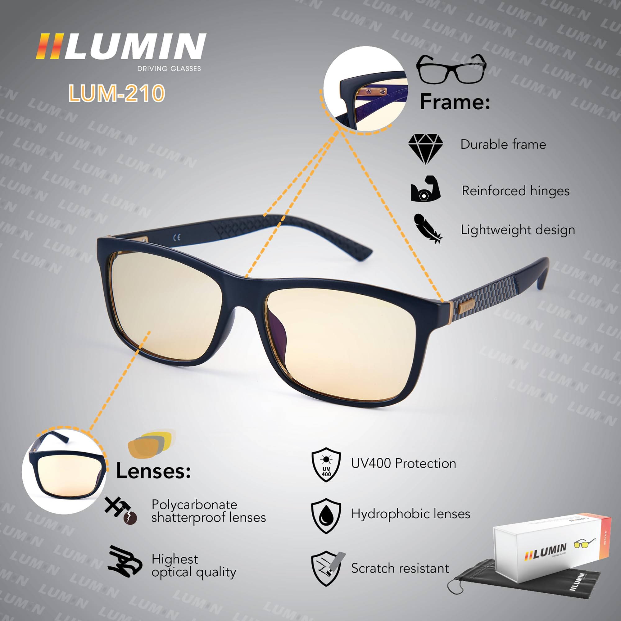 Illumin Night Driving Glasses SHIFT - All-Weather, High Optical Quality Lenses, Regular Size for Enhanced Road Safety